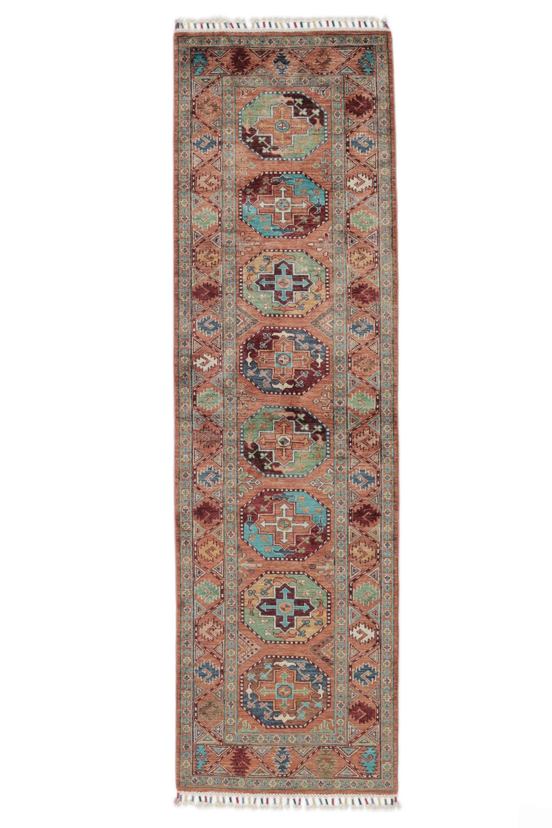 Handgeknoopte Afghaanse loper in rood met geometrische motieven