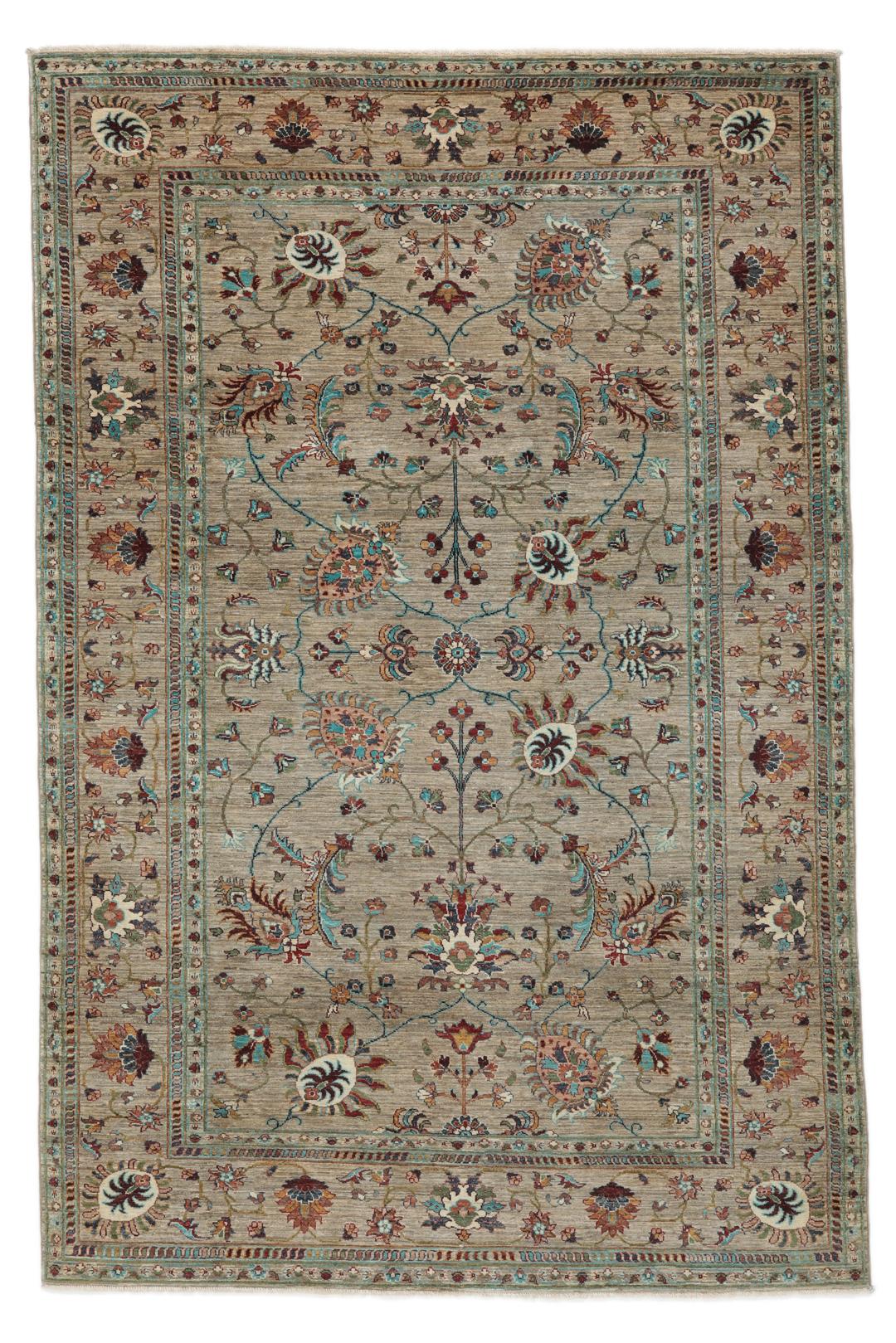 Met de hand geknoopt Afghaans tapijt met bloemmotieven in beige, rood en blauw