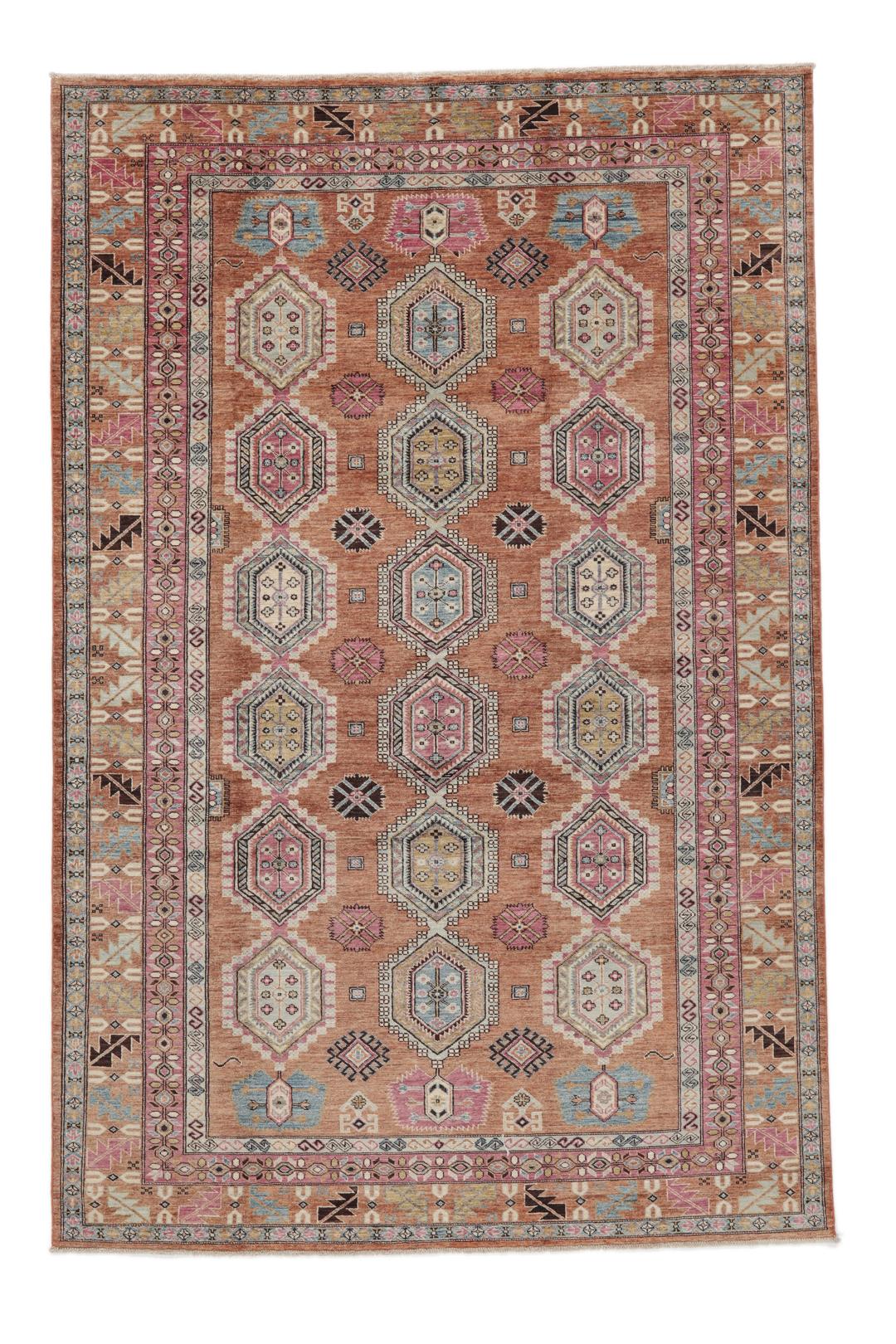 Covor Kazak Ariana înnodat manual din Afganistan cu un model geometric multicolor