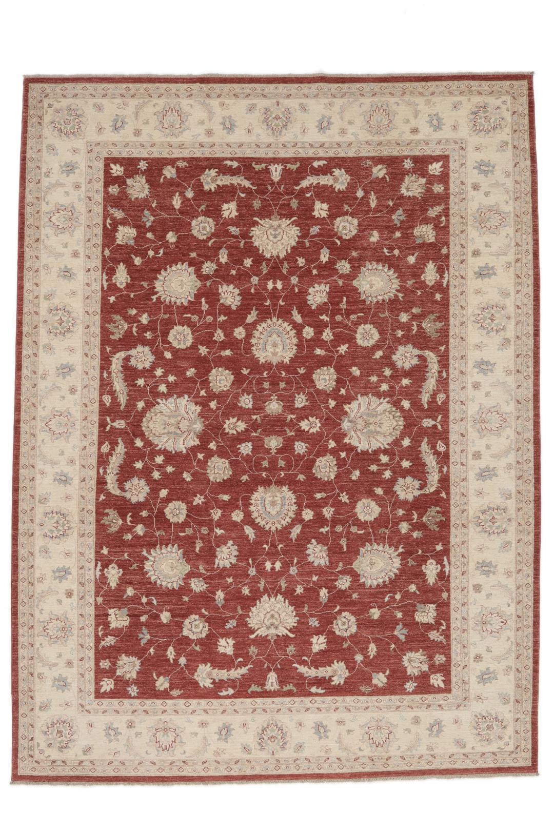 Hand-knotted Ziegler rug from Afghanistan with a red floral pattern