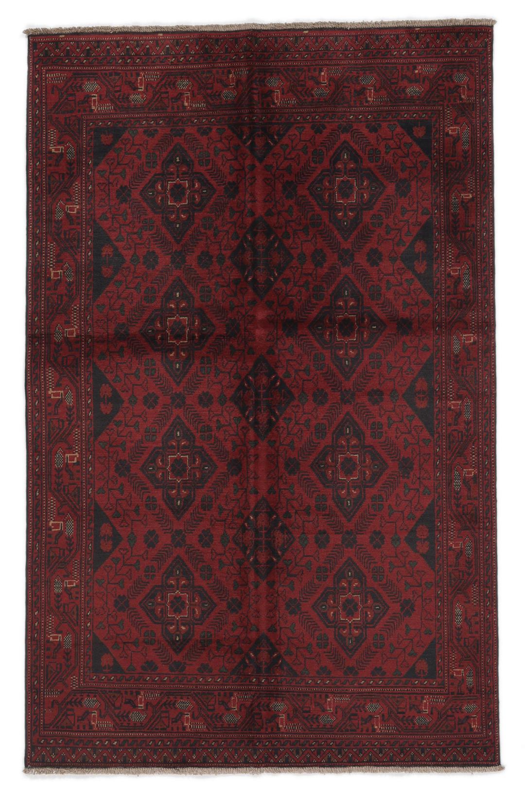Tapis Afghan Khal Mohammadi noué à la main en rouge foncé et noir