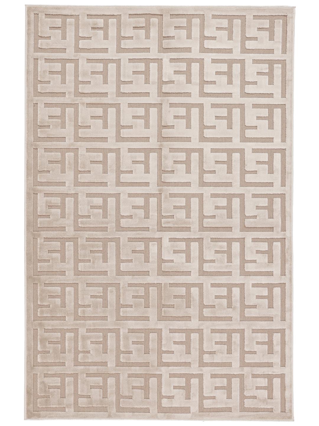 Beige vloerkleed met een gestructureerd patroon van hoge en lage pool
