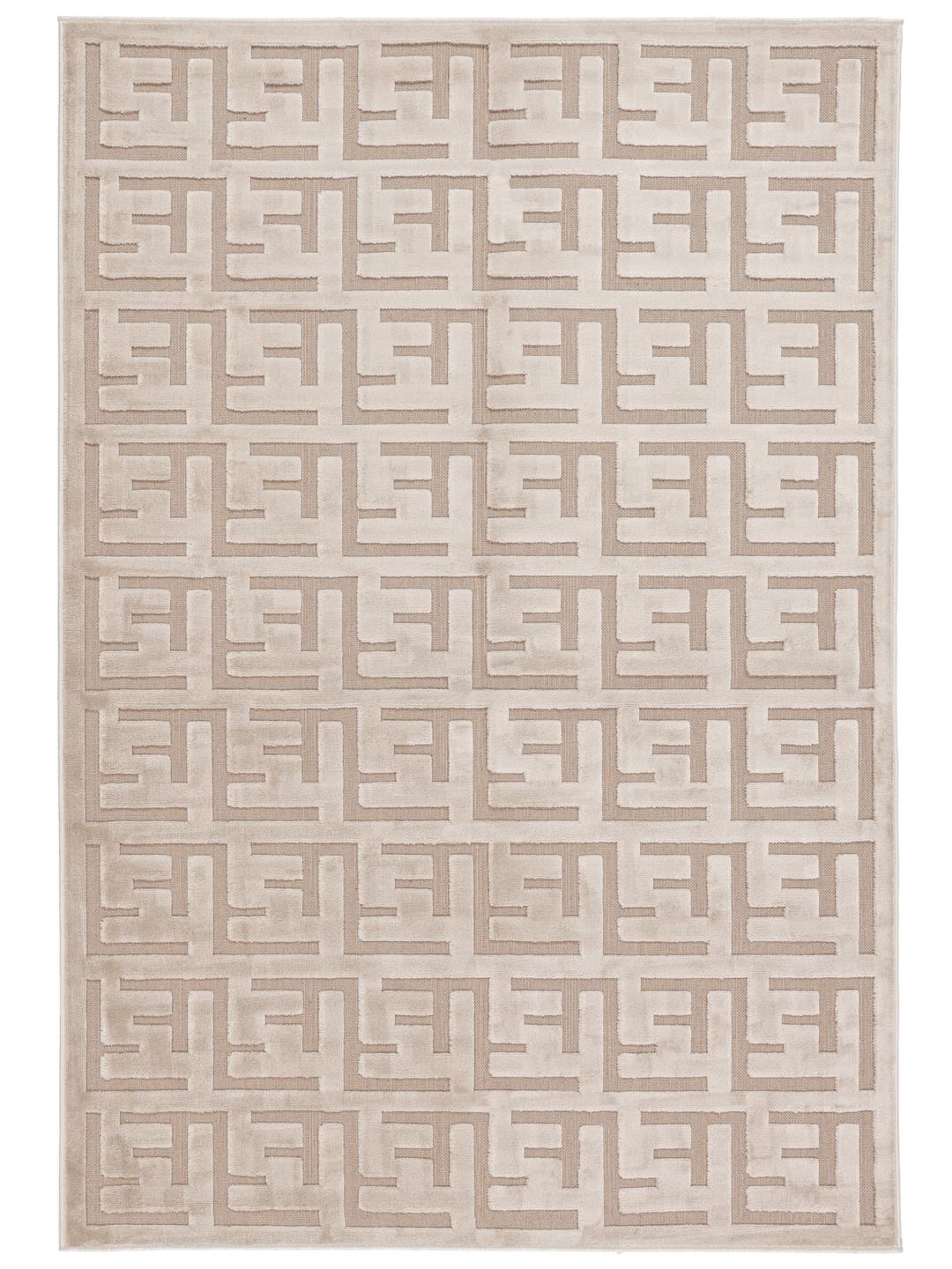 Beige vloerkleed met een gestructureerd patroon van hoge en lage pool