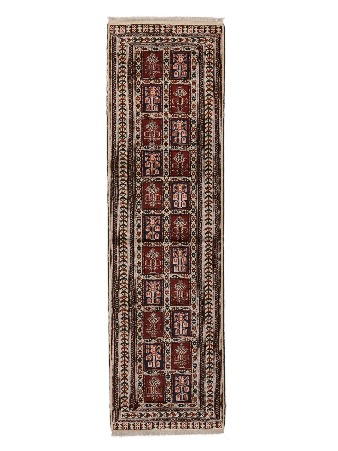 Håndknyttet Turkaman løber fra Mellemøsten i dybe røde toner