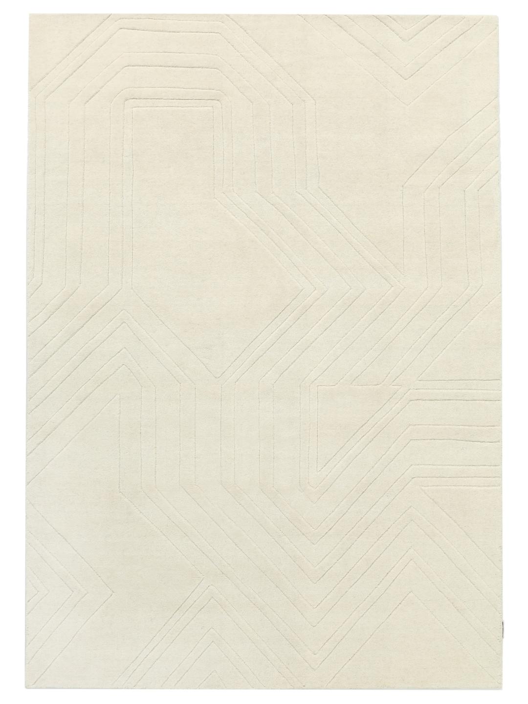 Wit handgeweven wollen tapijt met een subtiel geometrisch patroon