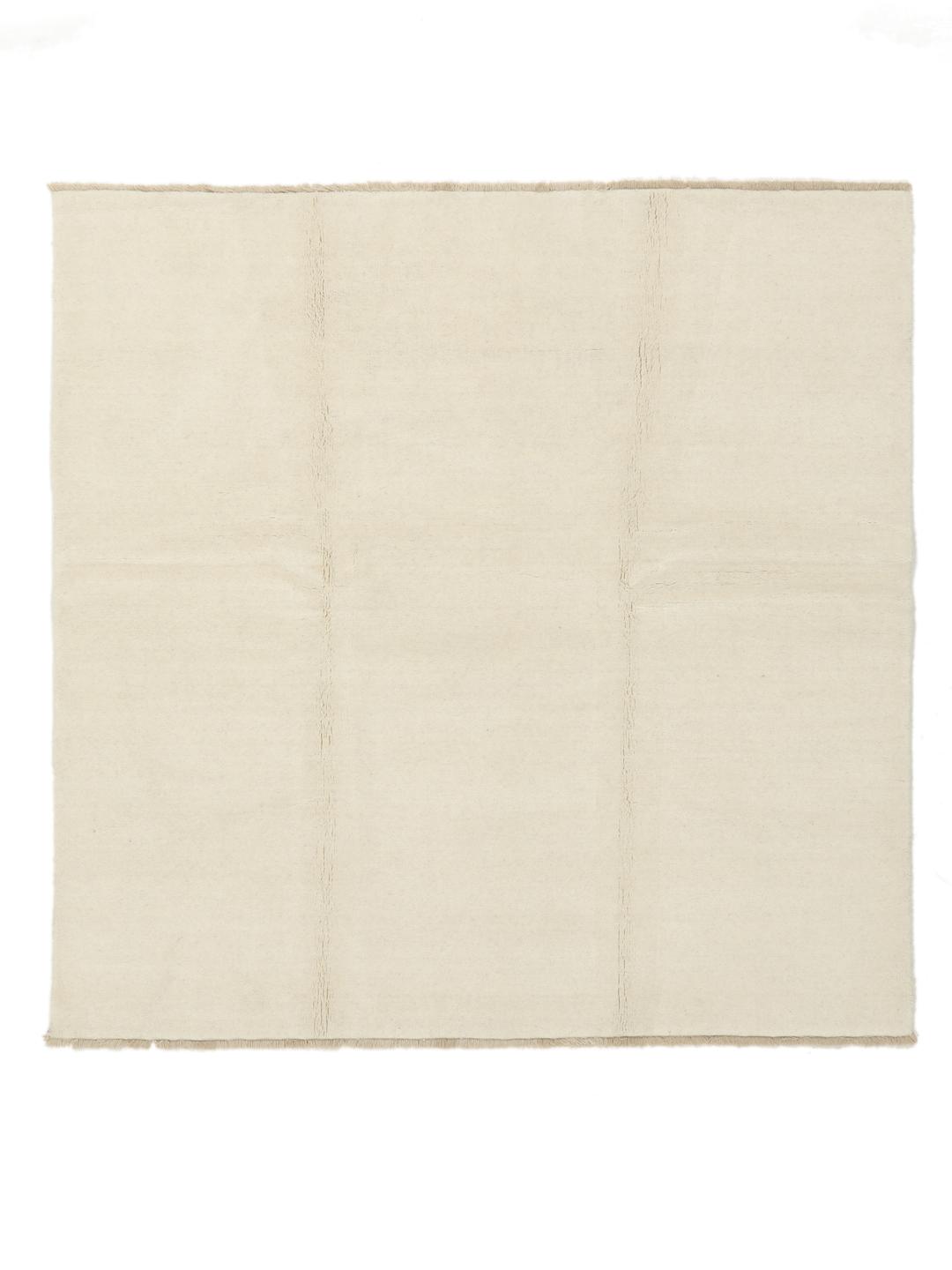 Vierkant beige vloerkleed met franjes