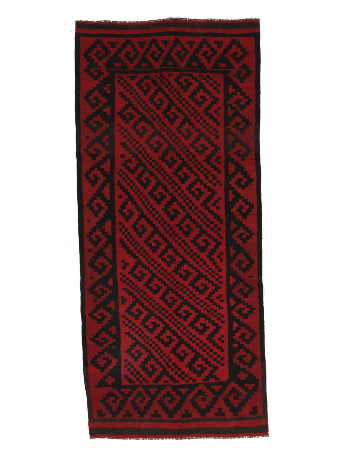 Chemin de table afghan tissé à la main avec des motifs géométriques rouges et noirs