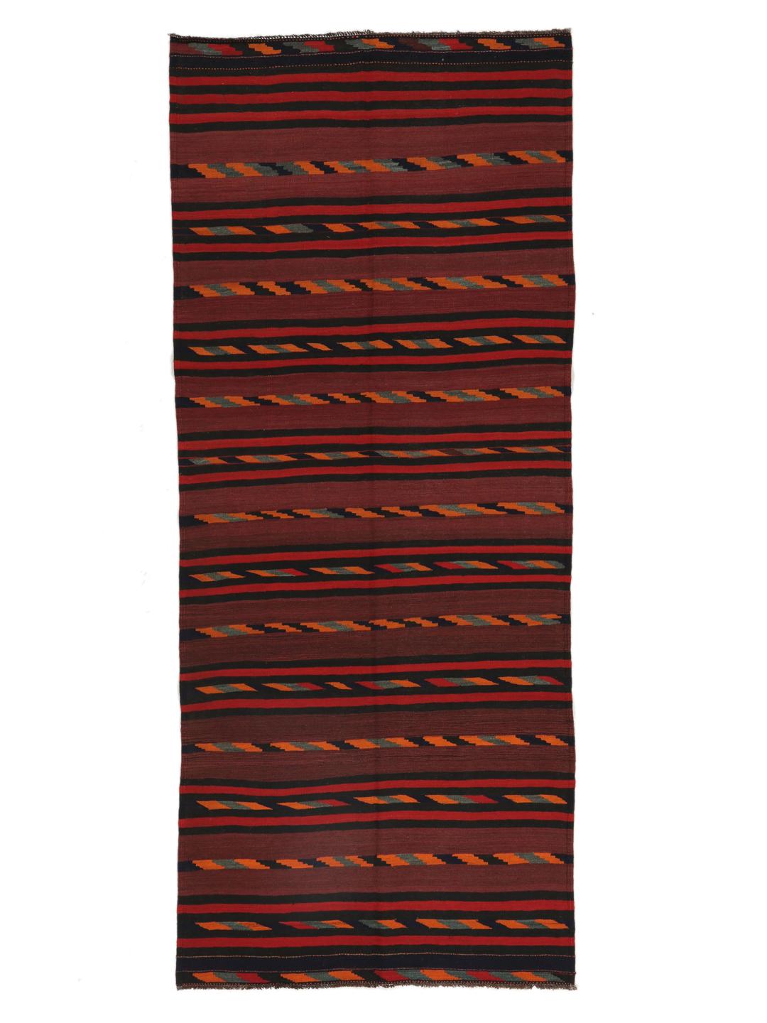 Tapis de couloir vintage afghan tissé à la main avec un motif à rayures rouges et noires
