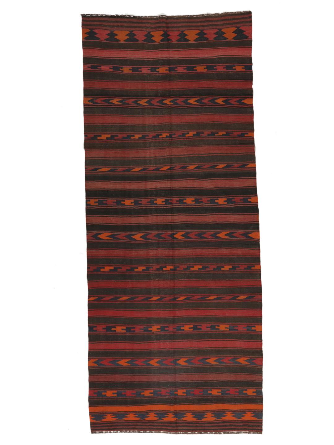 Tapis de couloir afghan vintage tissé à la main dans des tons rouge foncé et marron