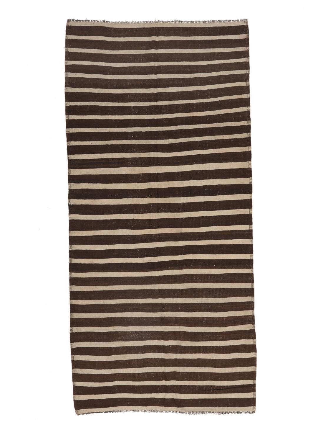 Kelim vintage afghan tissé à la main avec des rayures marron et beige