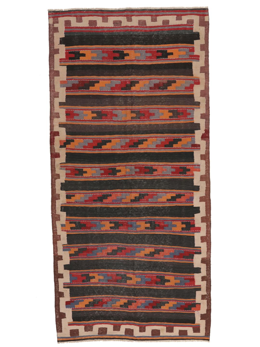 Tapis kelim vintage afghan tissé à la main avec des motifs géométriques en laine multicolore.