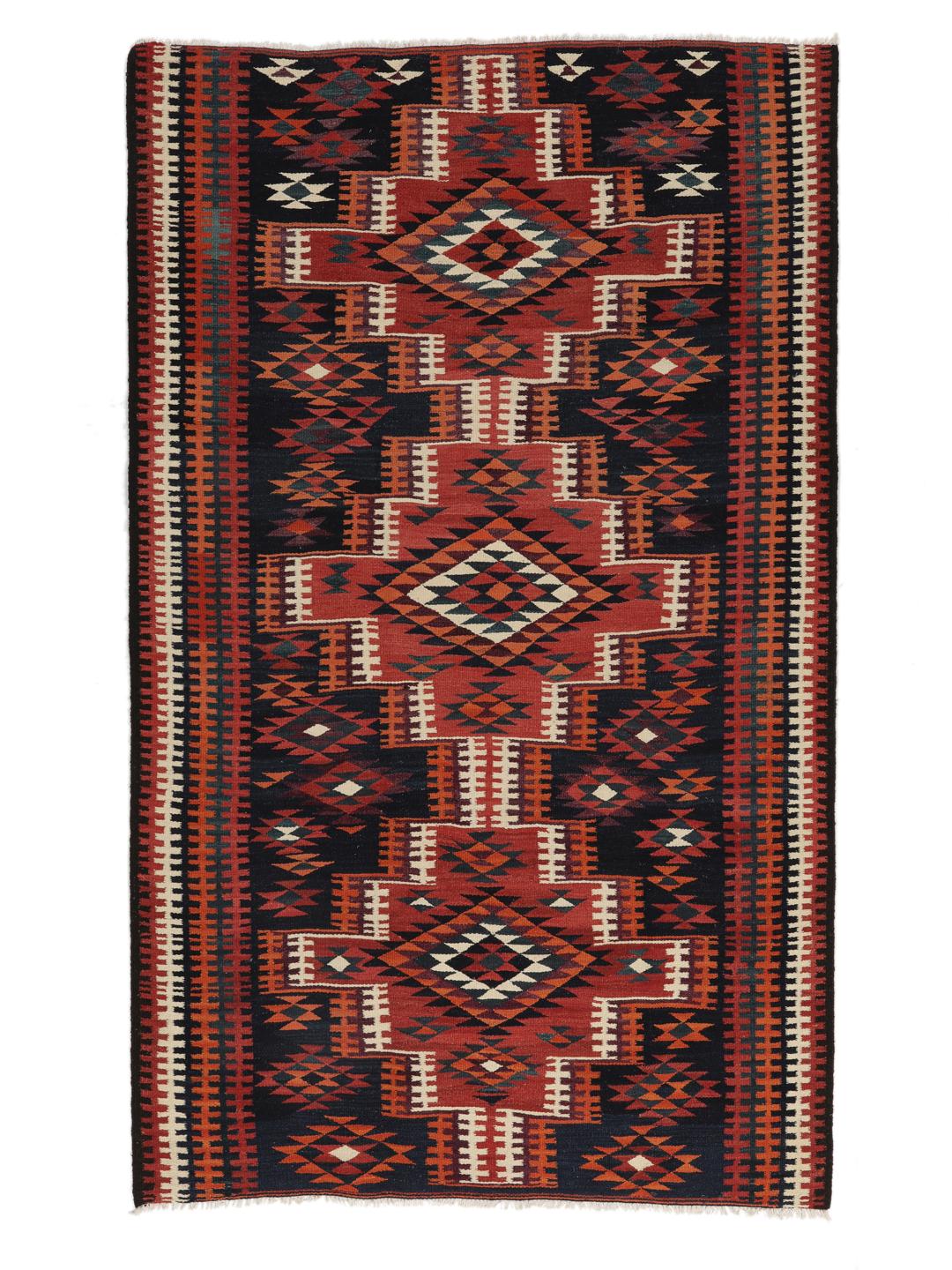 Vintage Kelim-tapijt uit het Midden-Oosten in veelkleurig met geometrische patronen