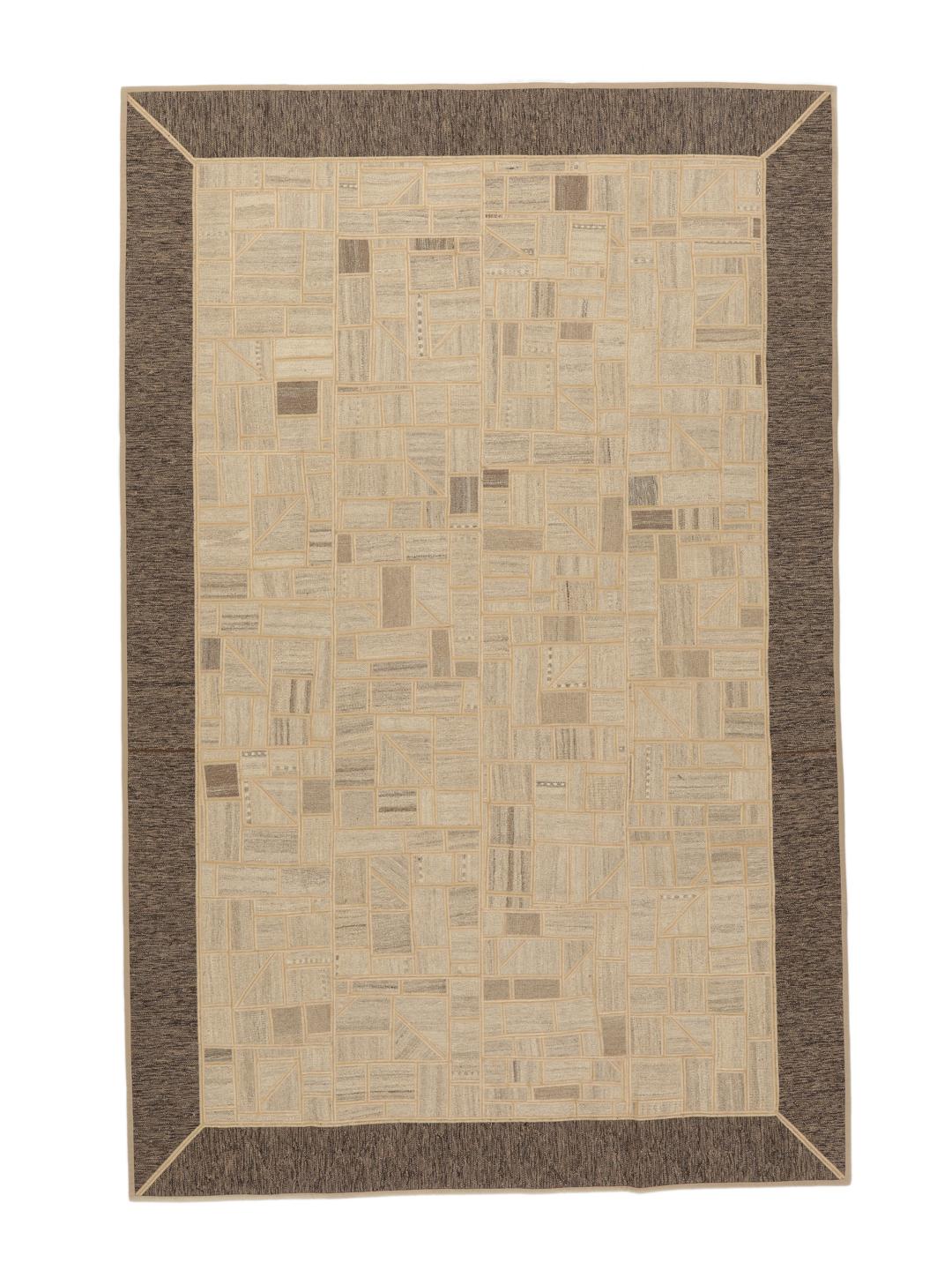 Handgeweven patchwork tapijt uit het Midden-Oosten in beige en bruine tinten