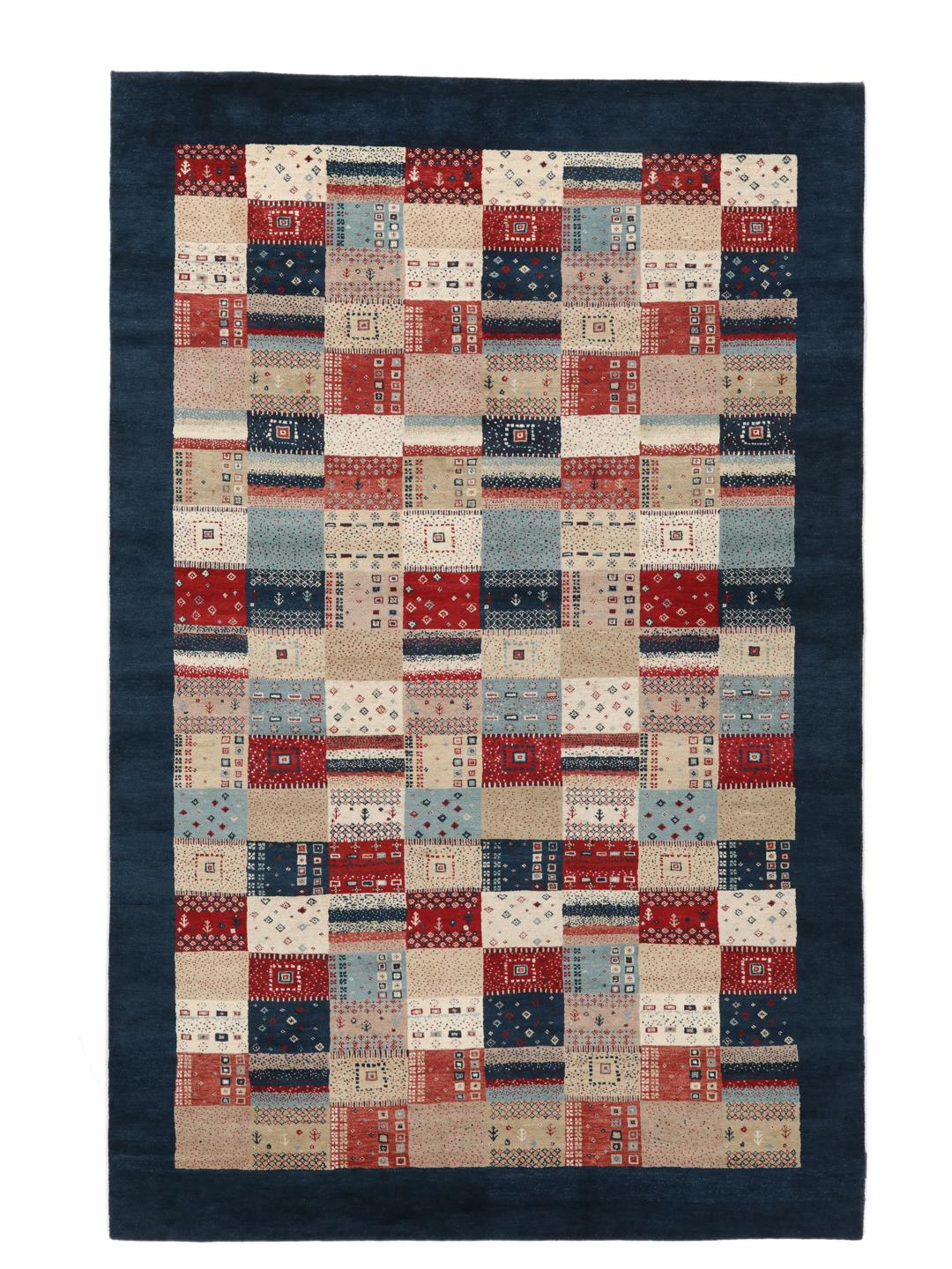 Ręcznie wiązany dywan Gabbeh Loribaft z Indii z wielokolorowym wzorem patchwork