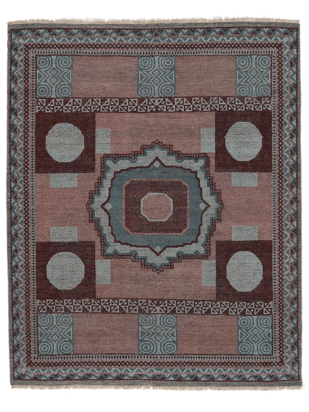 Modern handgeknoopt tapijt uit India met geometrische patronen in multicolor Wool.
