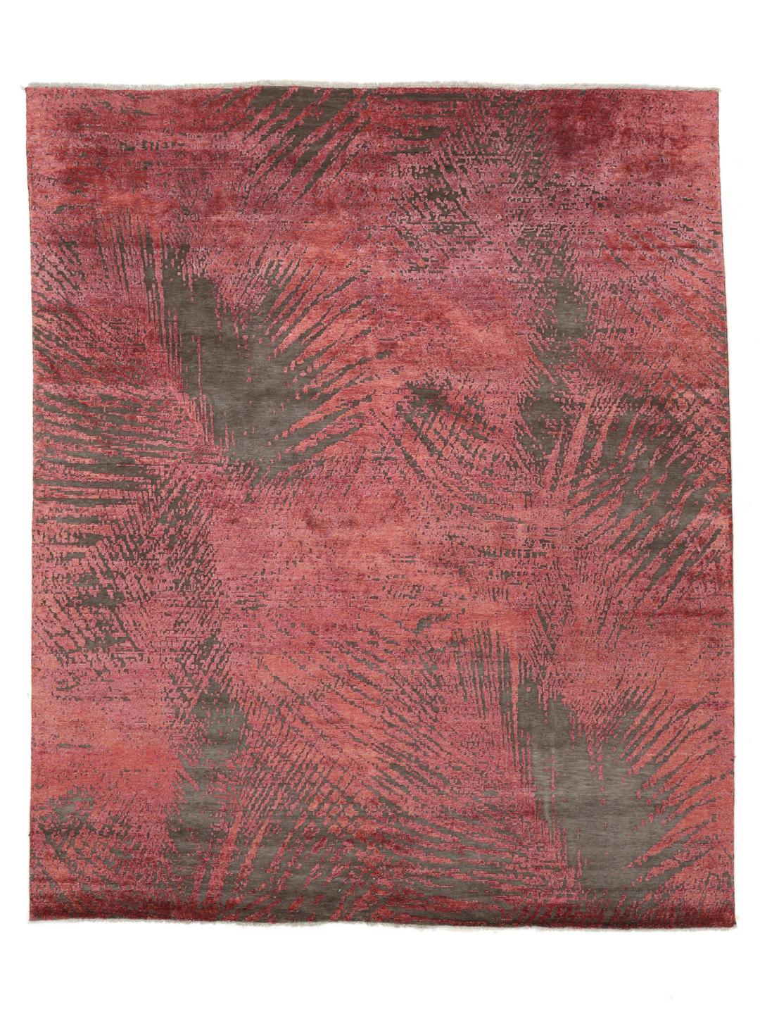 Handgeknoopt Contemporary Design tapijt uit India in donkerrood en donkergrijs