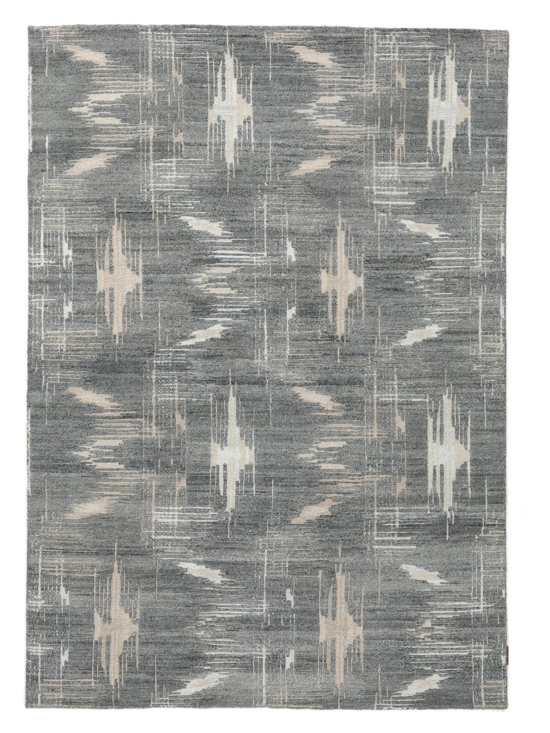 Handgeknoopt wollen tapijt uit India met een abstract design in grijs en beige