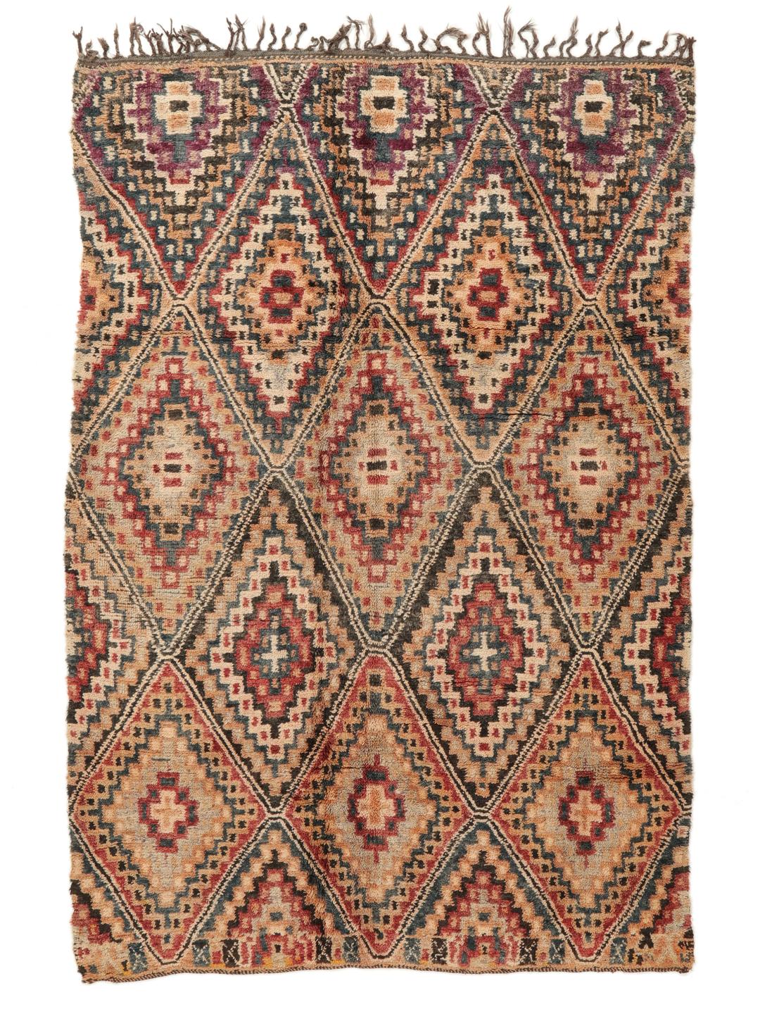 Vintage handgeknüpfter marokkanischer Berberteppich mit geometrischen Rautenmustern in mehrfarbig