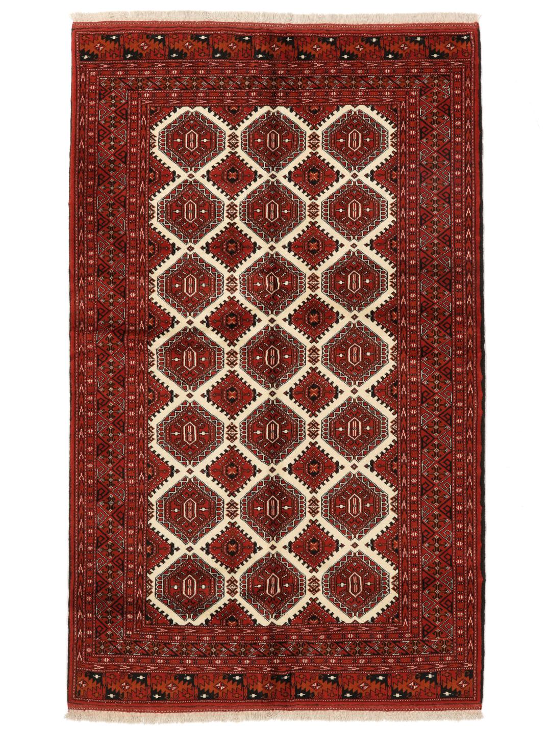 Hand-knotted Turkaman rug from the Middle East in deep red tones