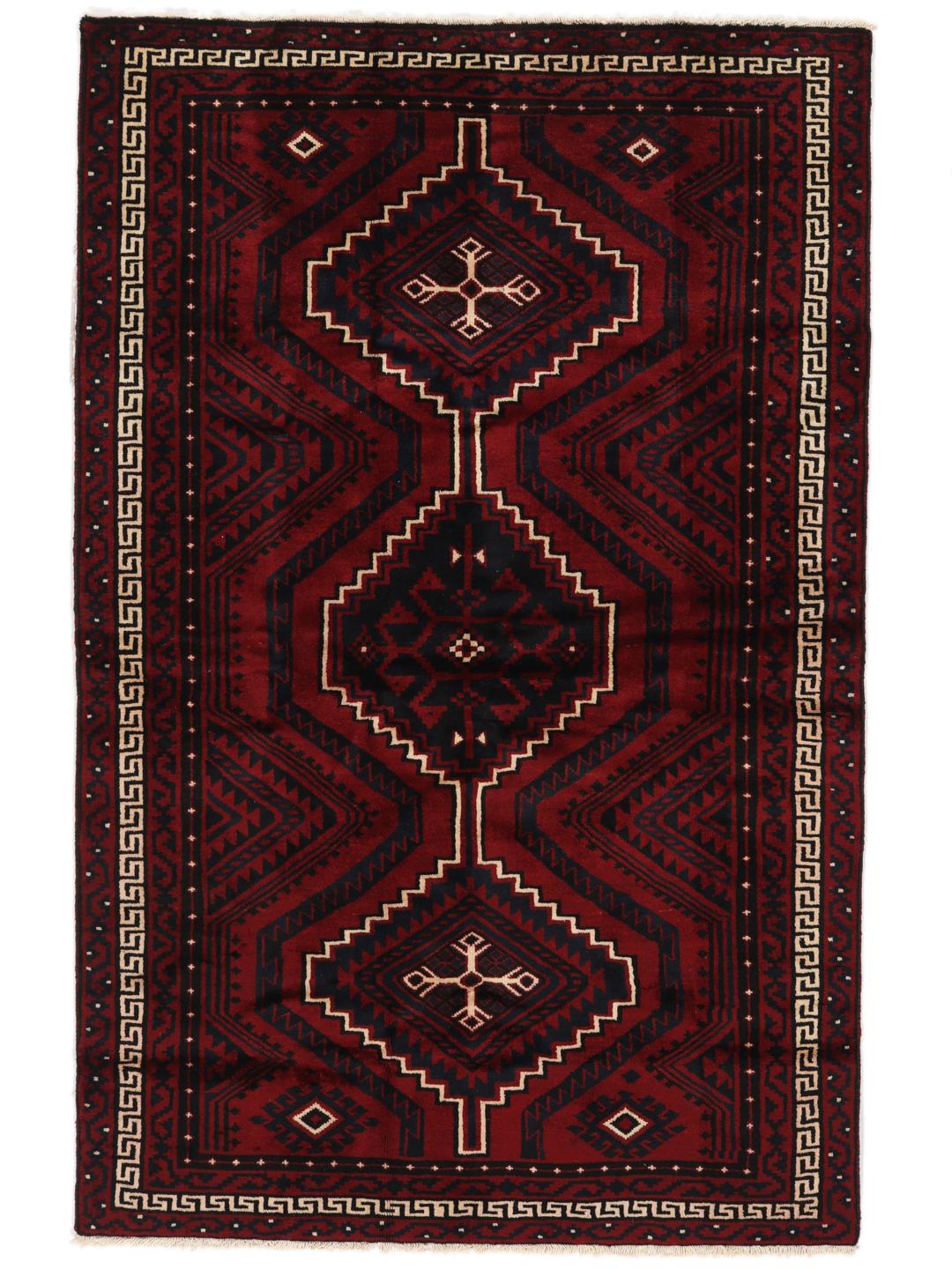 Hand-knotted Lori rug from the Middle East in dark red tones