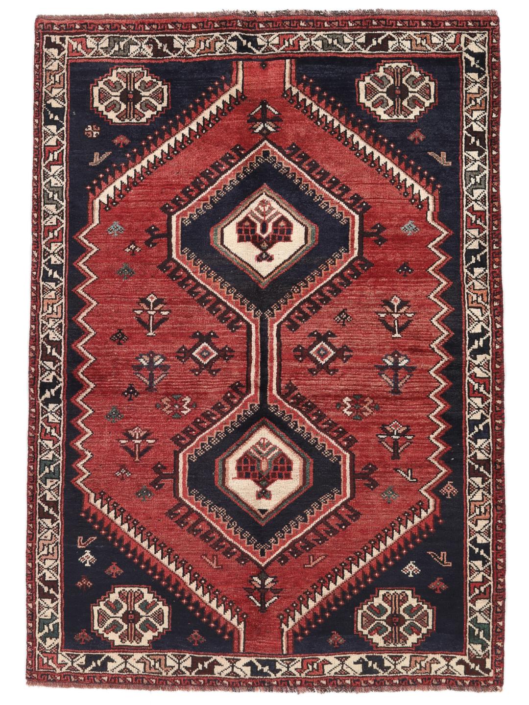 Hand-knotted wool rug from the Middle East in red and blue