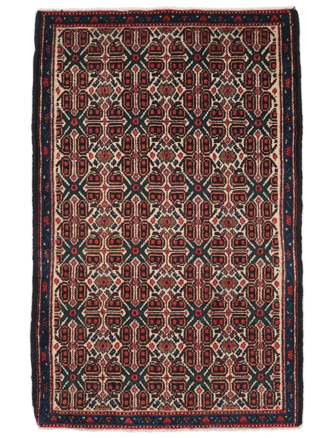Handgeknoopt Senneh-tapijt uit het Midden-Oosten met een meerkleurig geometrisch patroon