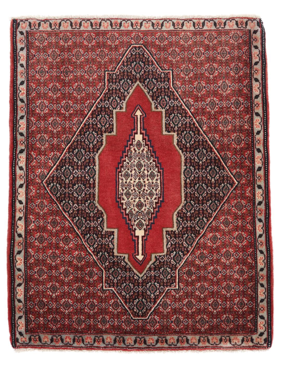 Handgeknüpfter Senneh-Teppich aus dem Nahen Osten in tiefen Rot- und Blautönen