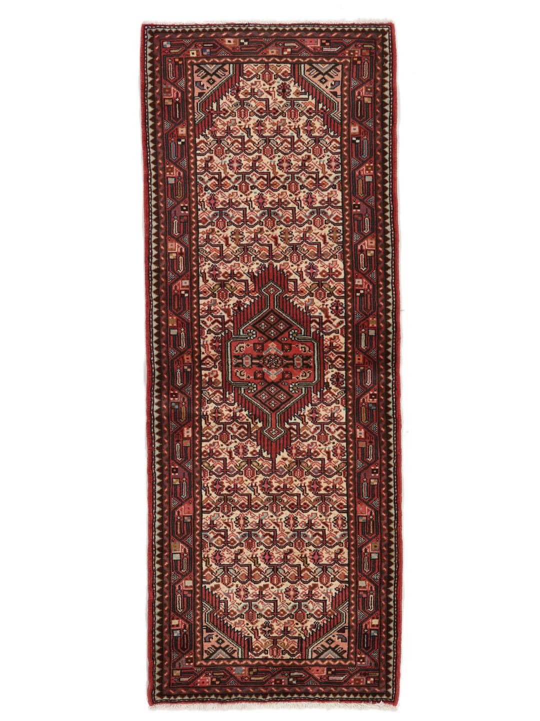 Handgeknoopte loper uit het Midden-Oosten in tinten rood en beige