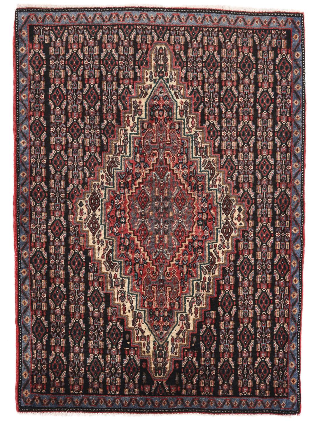 Hand-knotted Senneh rug from the Middle East in multicolor