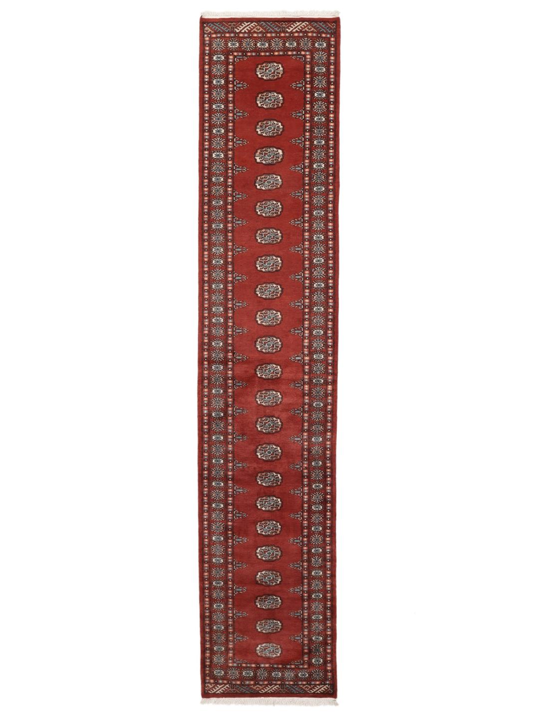Hand-knotted Pakistan Bokhara runner in deep red