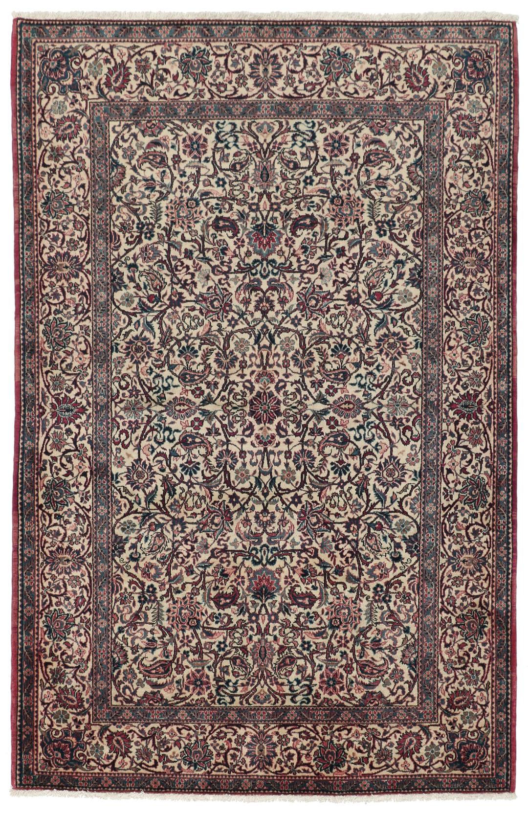 Handgemaakt rechthoekig Keshan tapijt uit Persia in beige