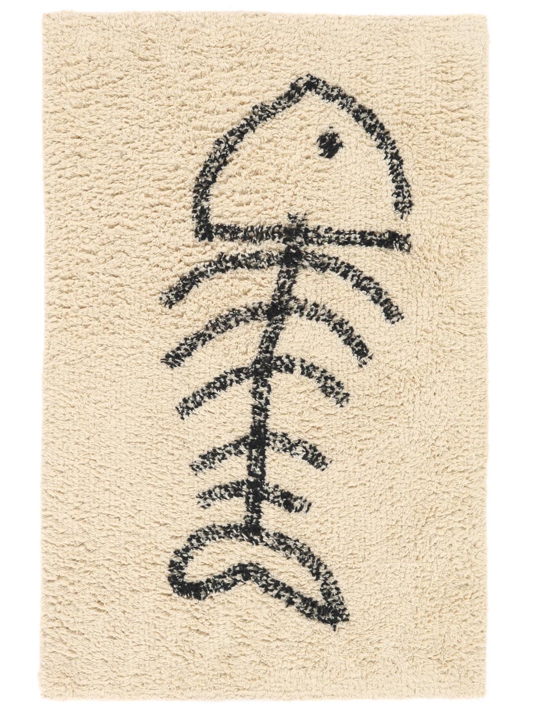 Tapis de bain en coton blanc et noir avec un motif d'arêtes de poisson