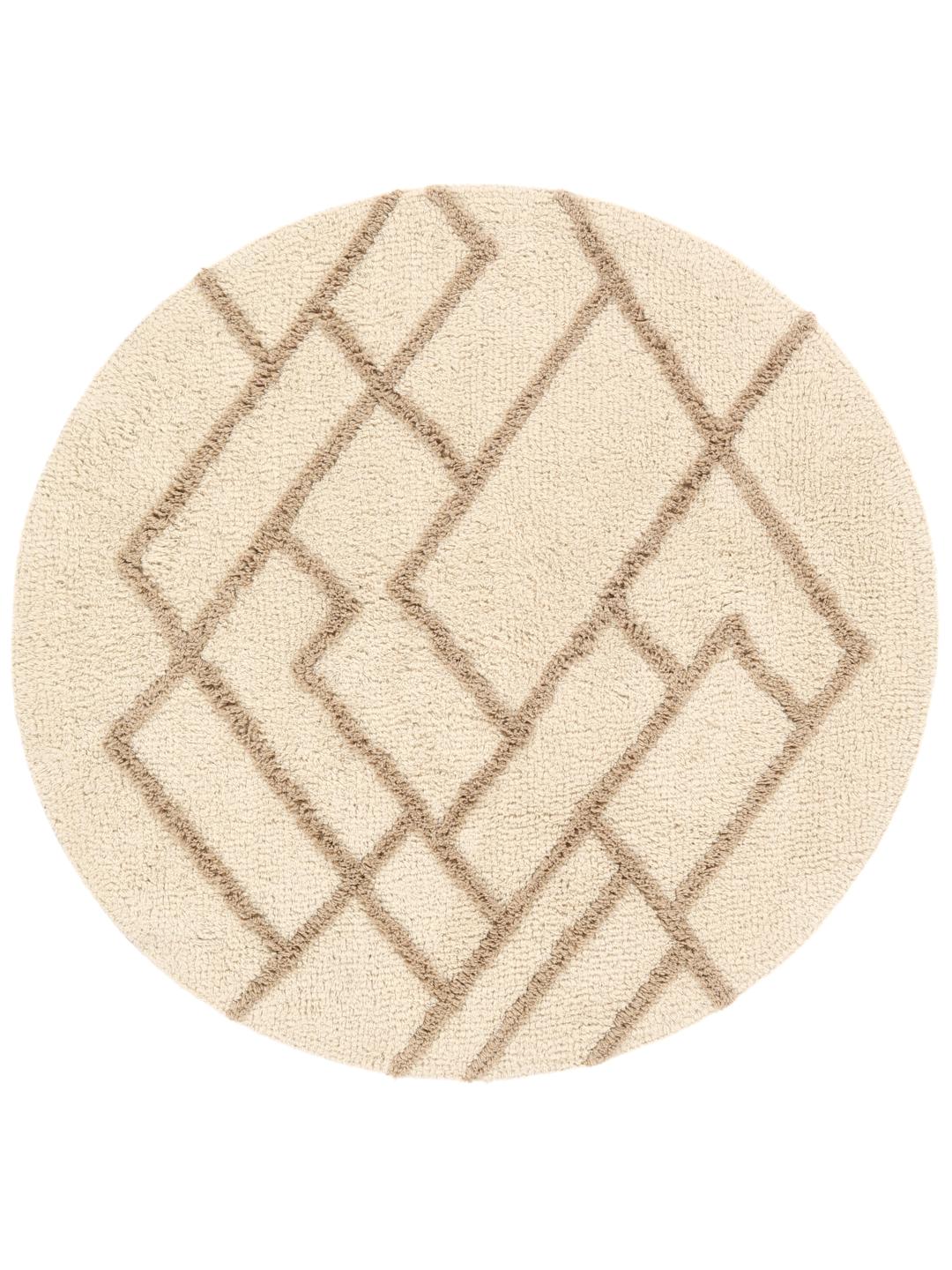 Tapis de bain rond beige et blanc à motif géométrique