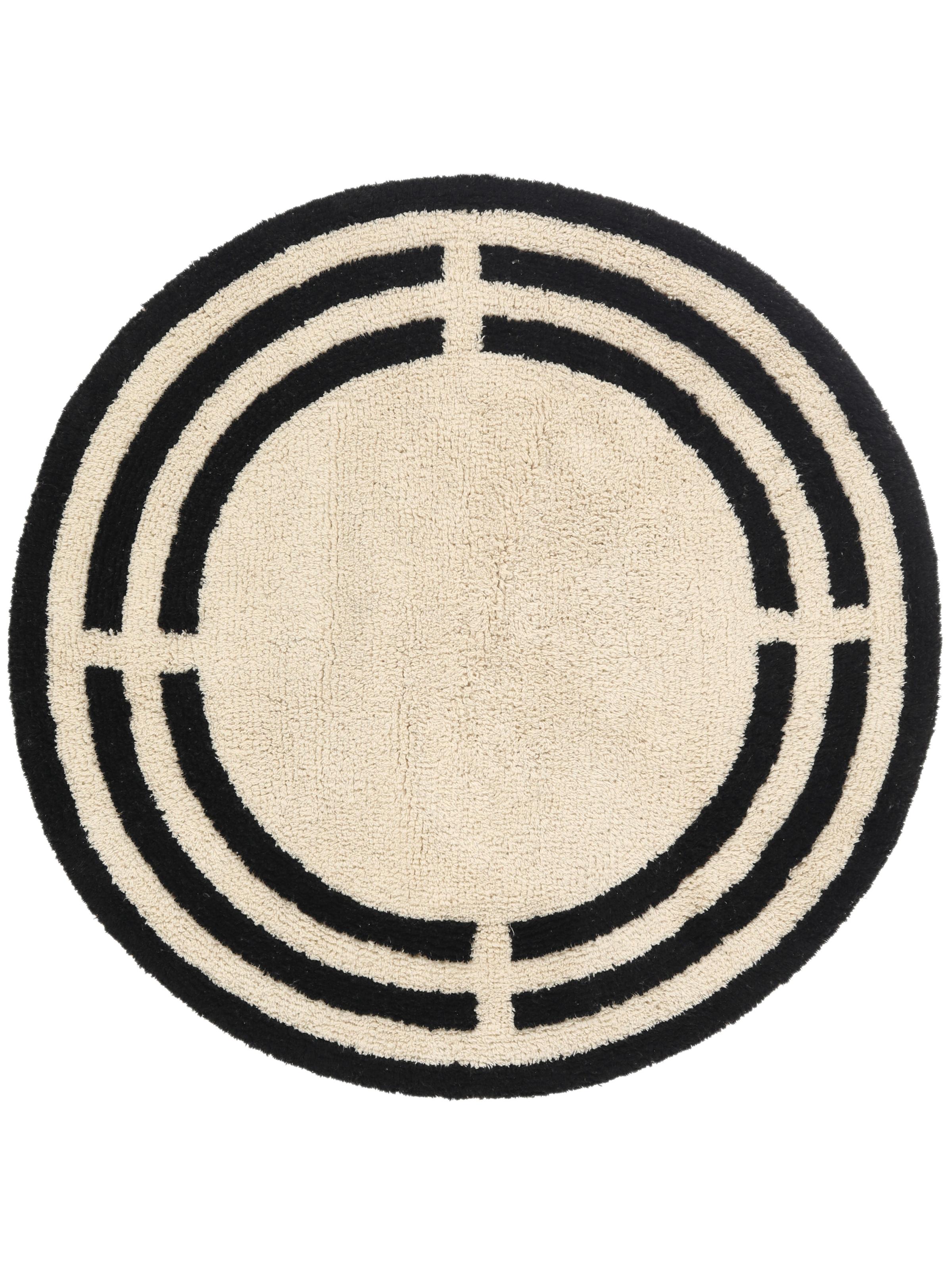 Chateau - Natural White   Black, Round Ø 90 Cm Bath Mat - Rugvista