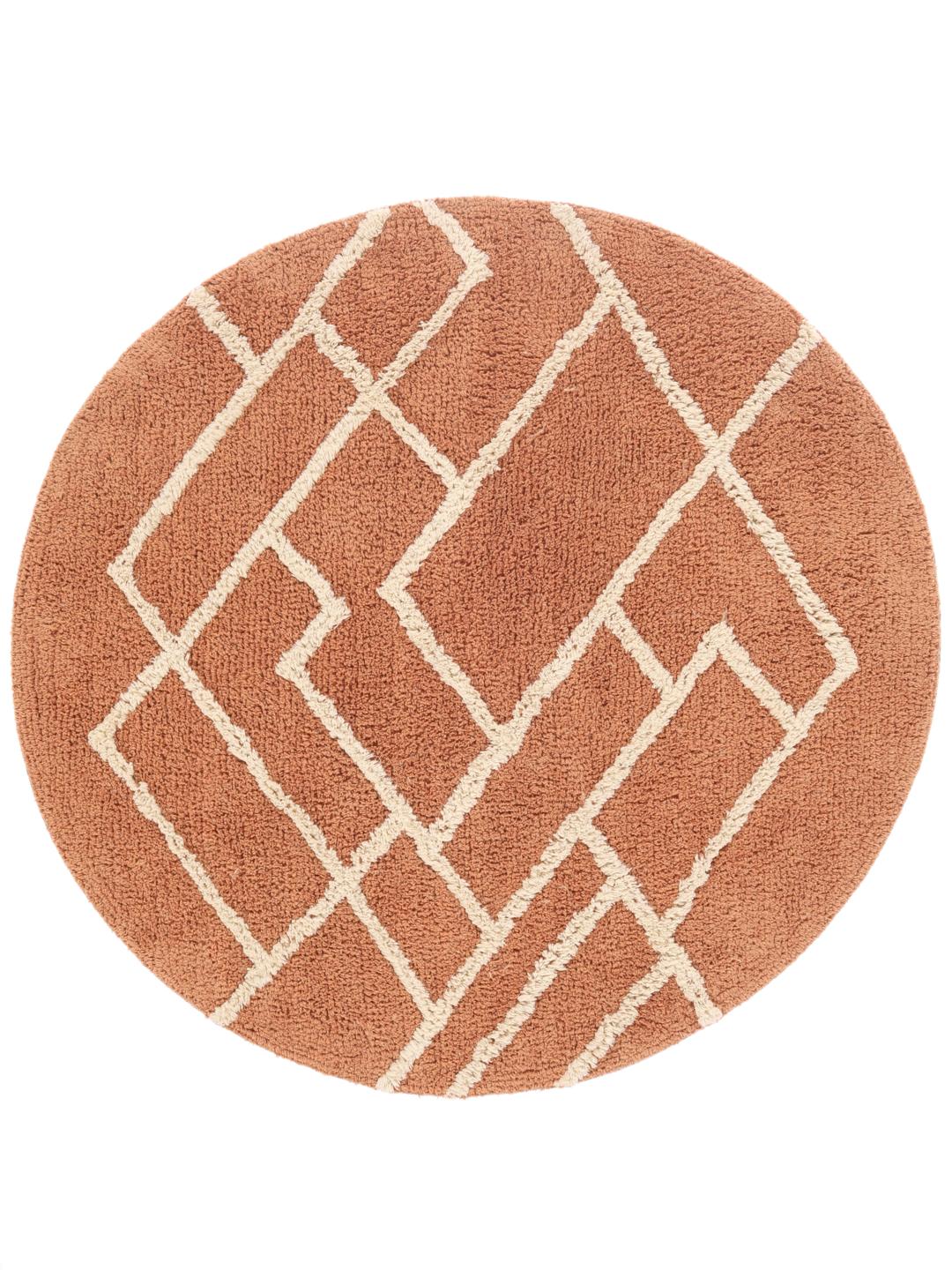 Tapis de bain rond en terre cuite et blanc naturel