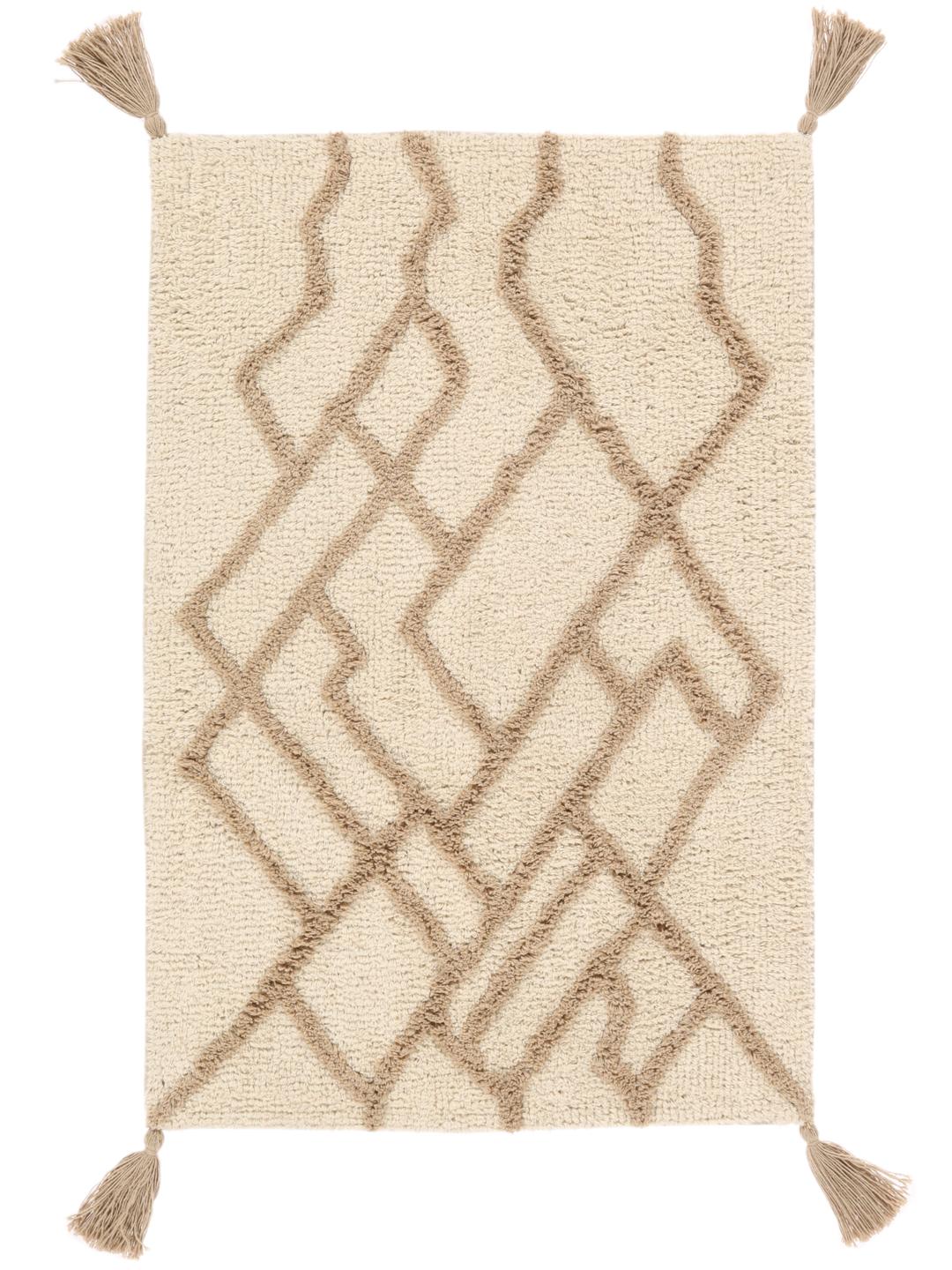 Beige badeværelsesmåtte med geometrisk design og kvaster
