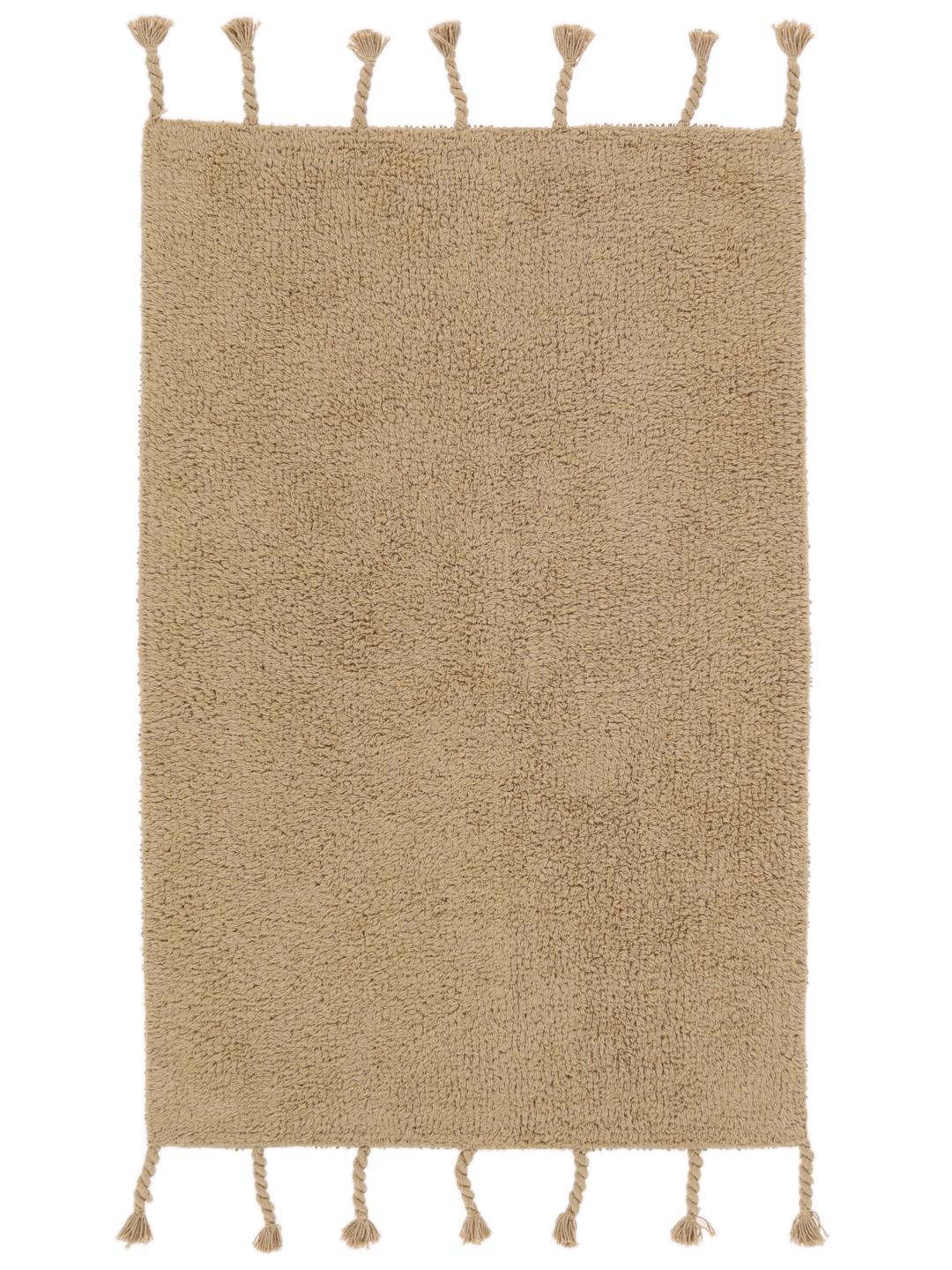 Beige bademåtte med frynsedetaljer