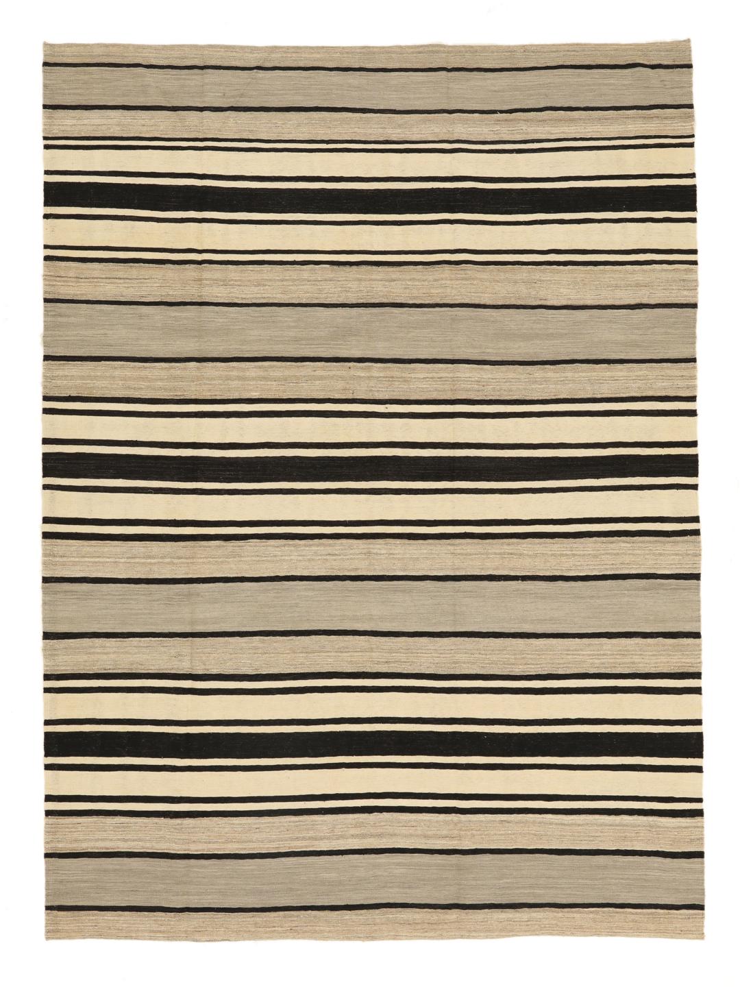 Handgeweven Kilim-tapijt uit het Midden-Oosten met streeppatroon in beige, grijs en zwart