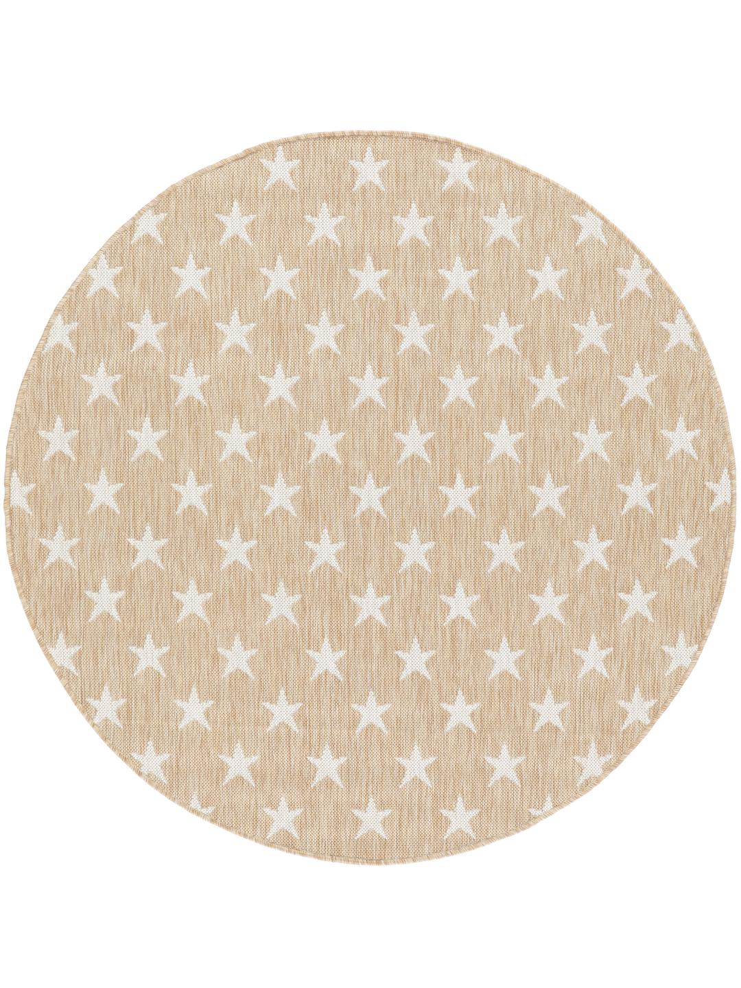 rundt beige tæppe med stjernemønster
