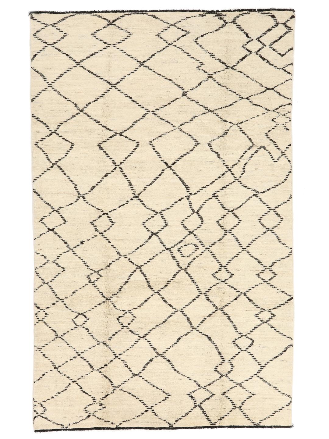 Hand-knotted Afghan Berber Style rug in beige with a geometric pattern.