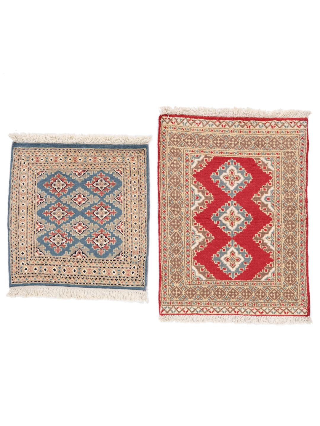 Hand-knotted red and blue Pakistan Bokhara 2ply rug