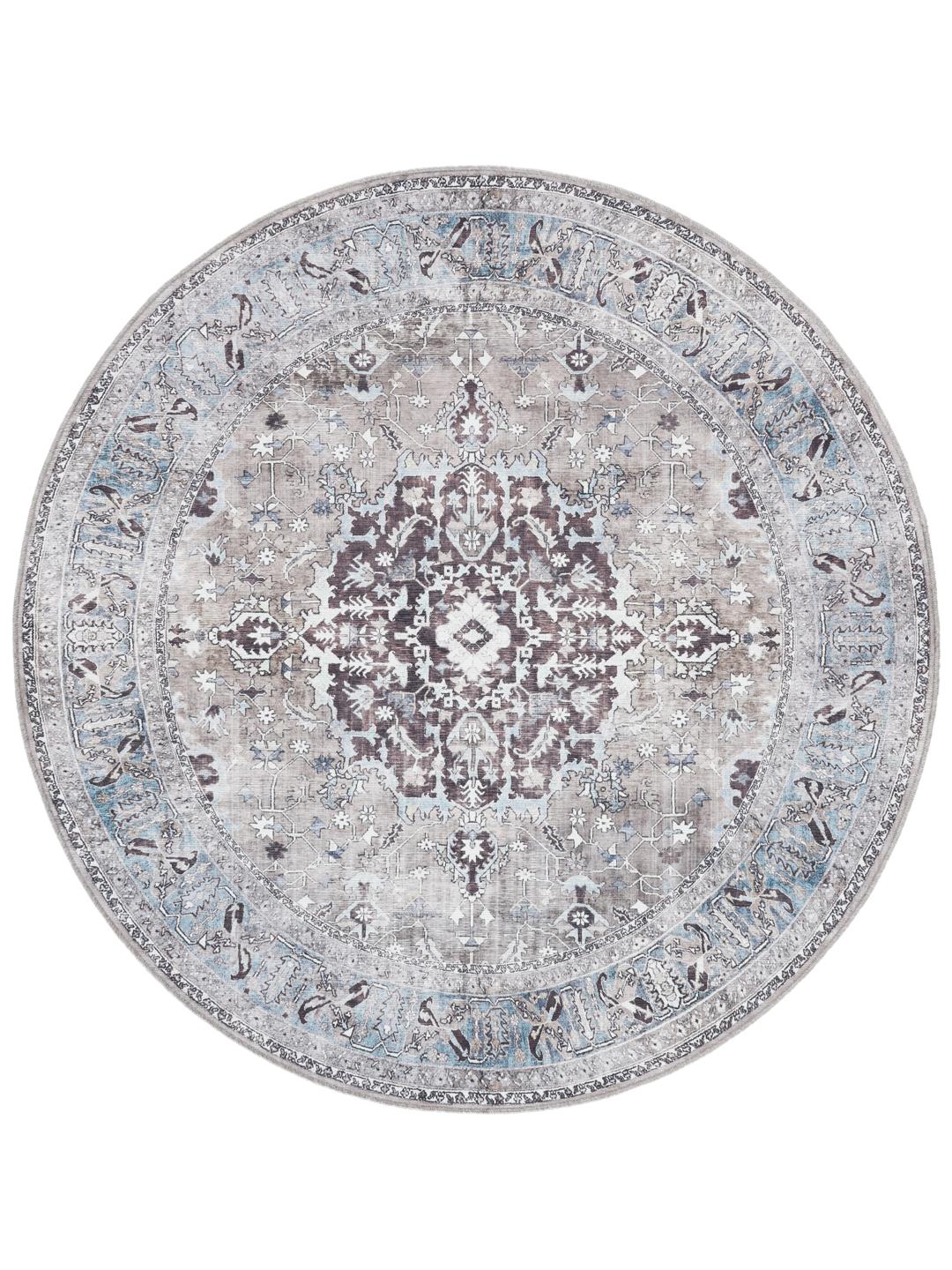 Tapis rond en gris et beige