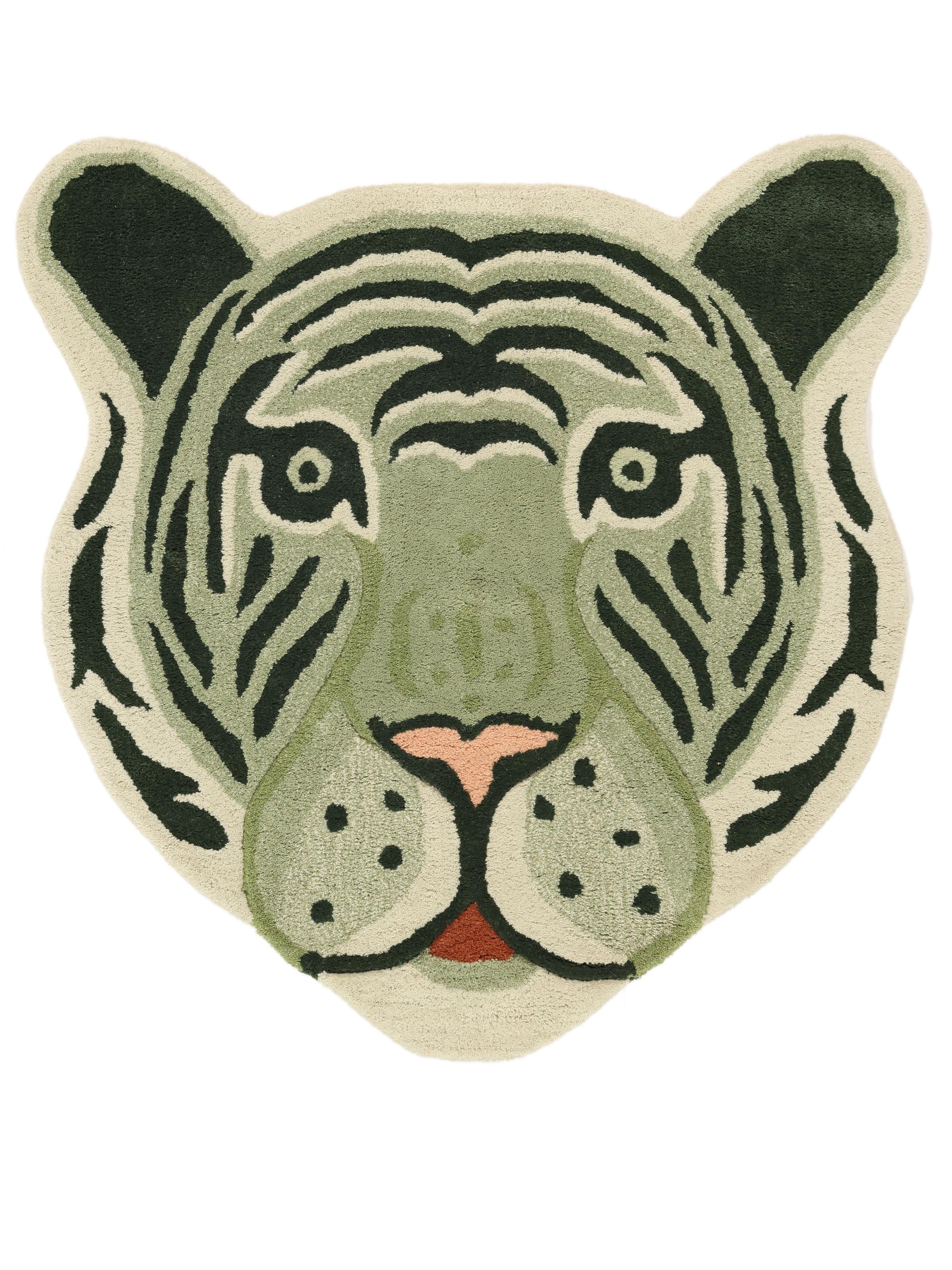 Rugvista premium - Fun Tiger - Groen 100 x 100 cm Wol Vloerkleed - Rugvista