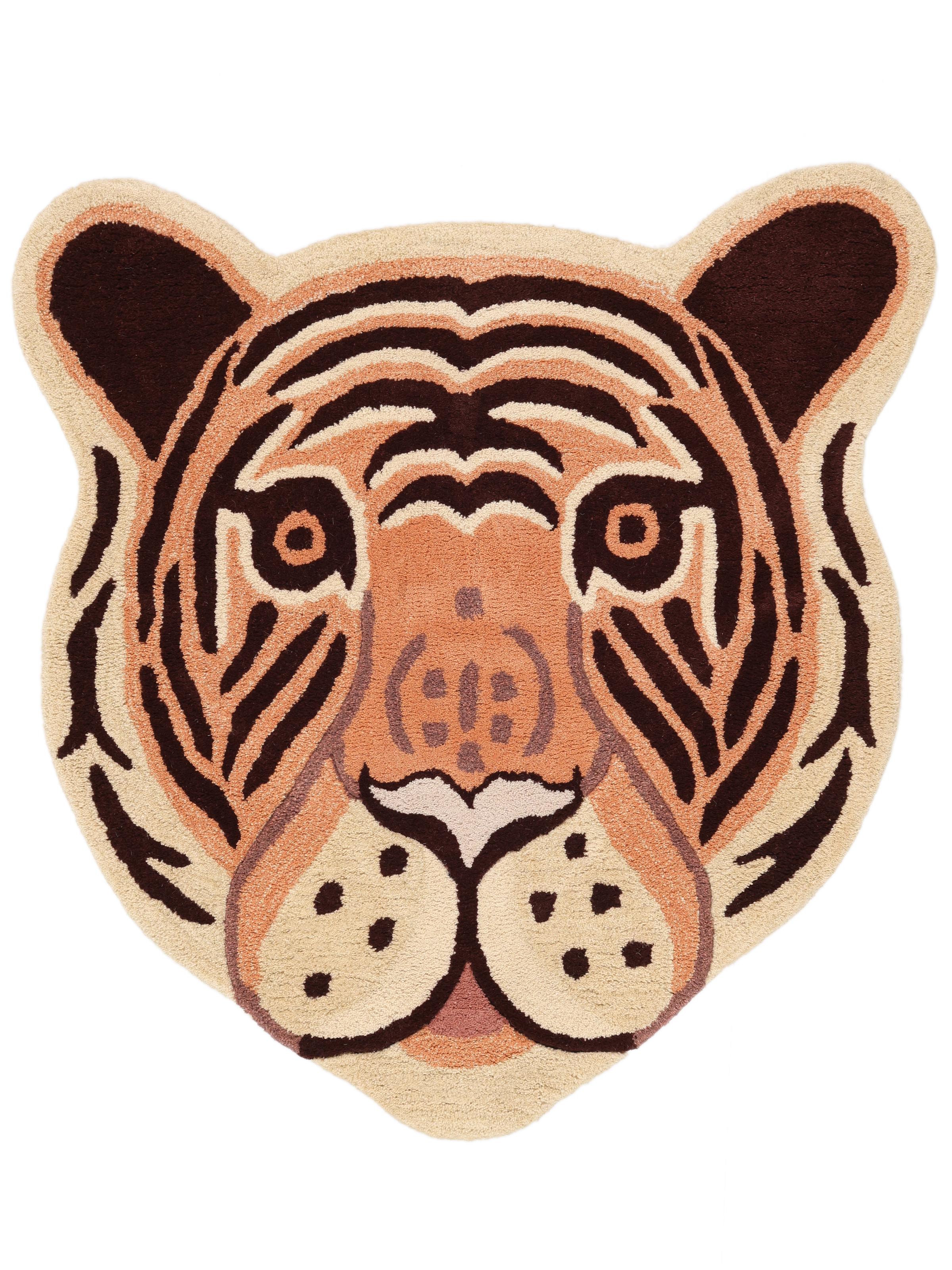 Rugvista premium - Fun Tiger - Coral Red 100 x 100 cm Wool Rug - Rugvista