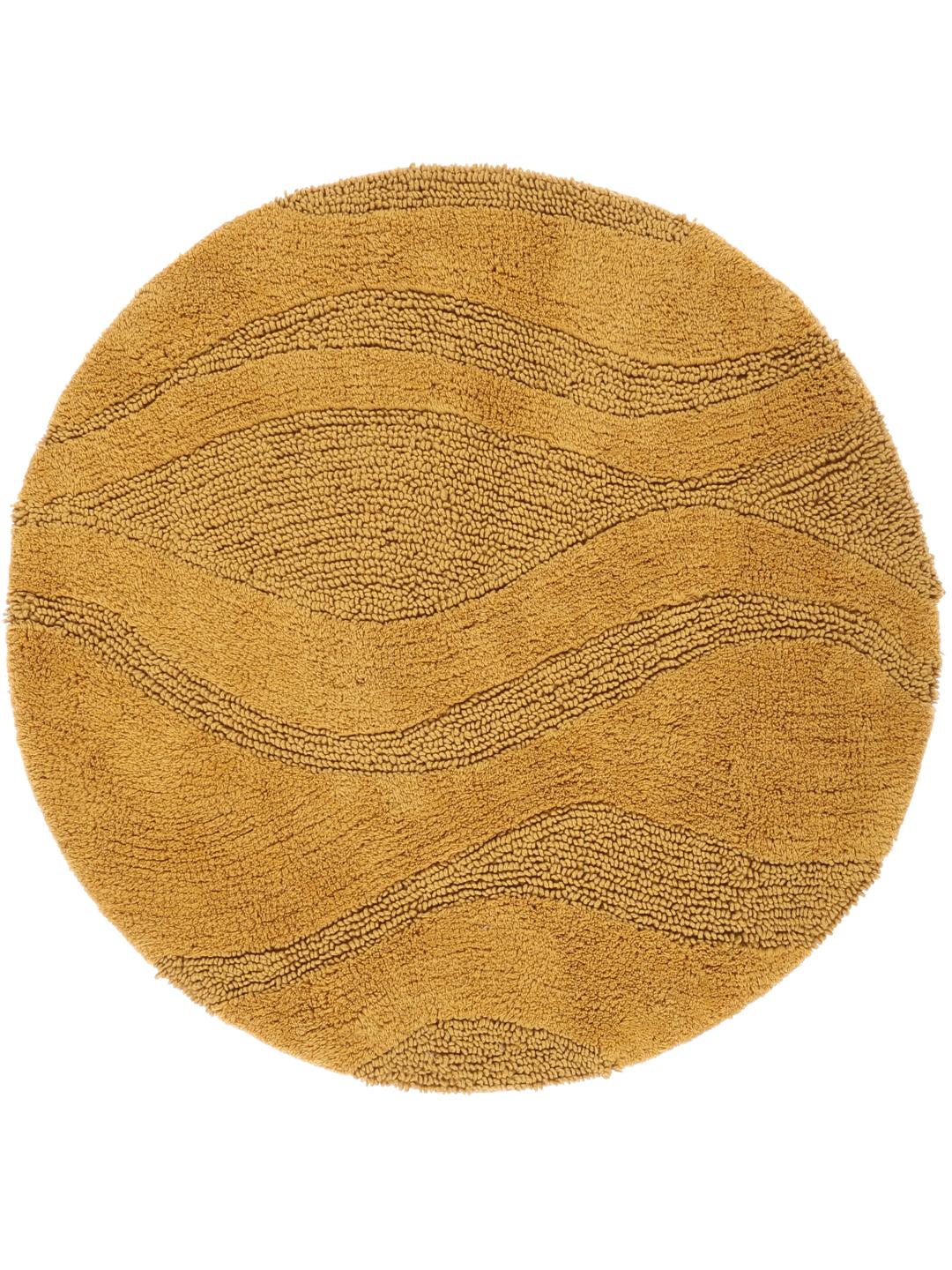 Tapis de bain rond jaune avec un motif rayé texturé