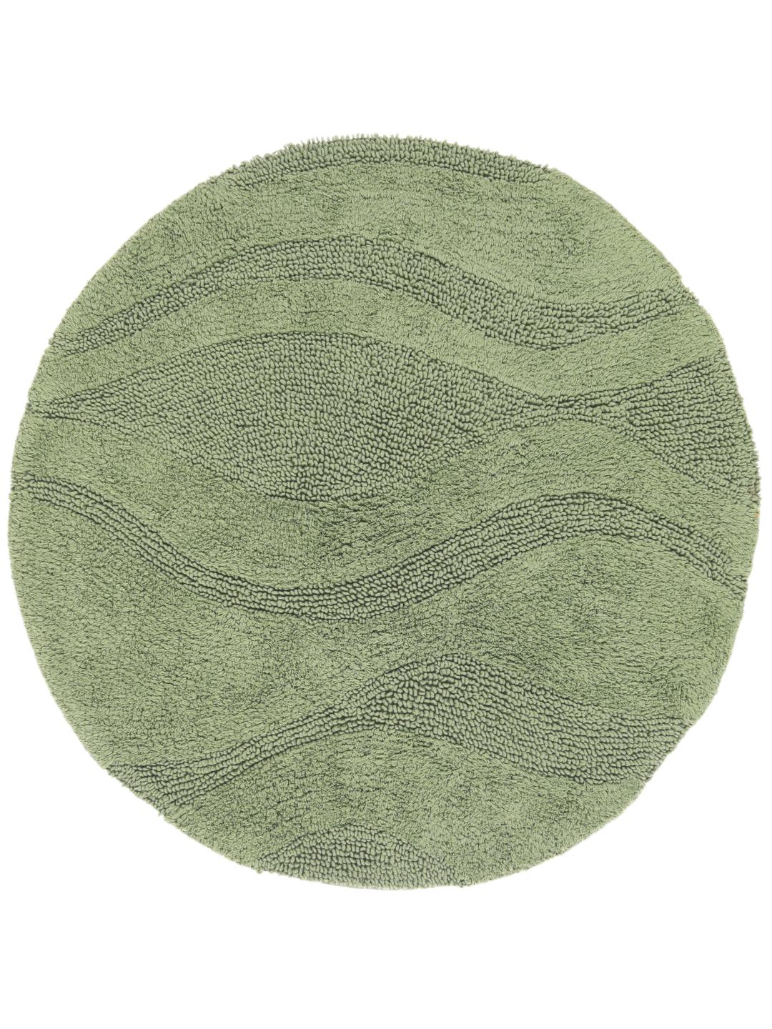 Tapis de bain rond vert avec un motif de vagues texturé