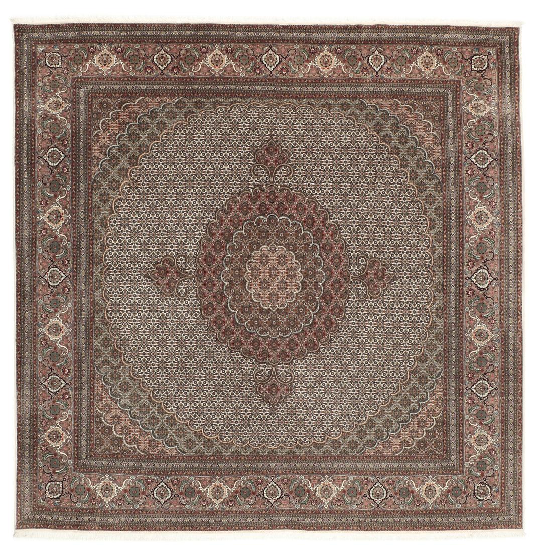 Tapis carré de Tabriz noué à la main en provenance du Moyen-Orient dans des tons rouge et beige