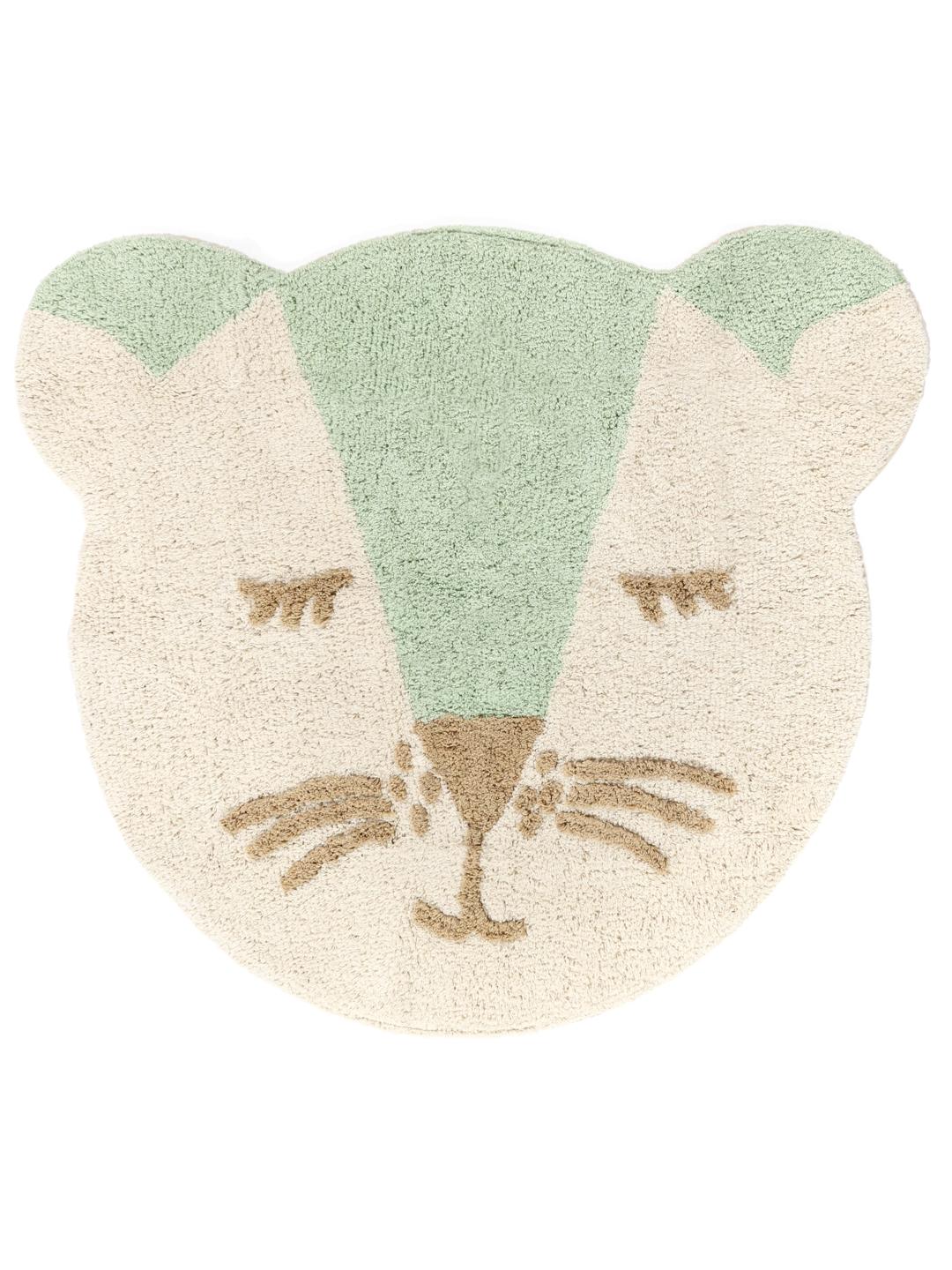 Mintgroen kindertapijt in de vorm van een dierengezicht