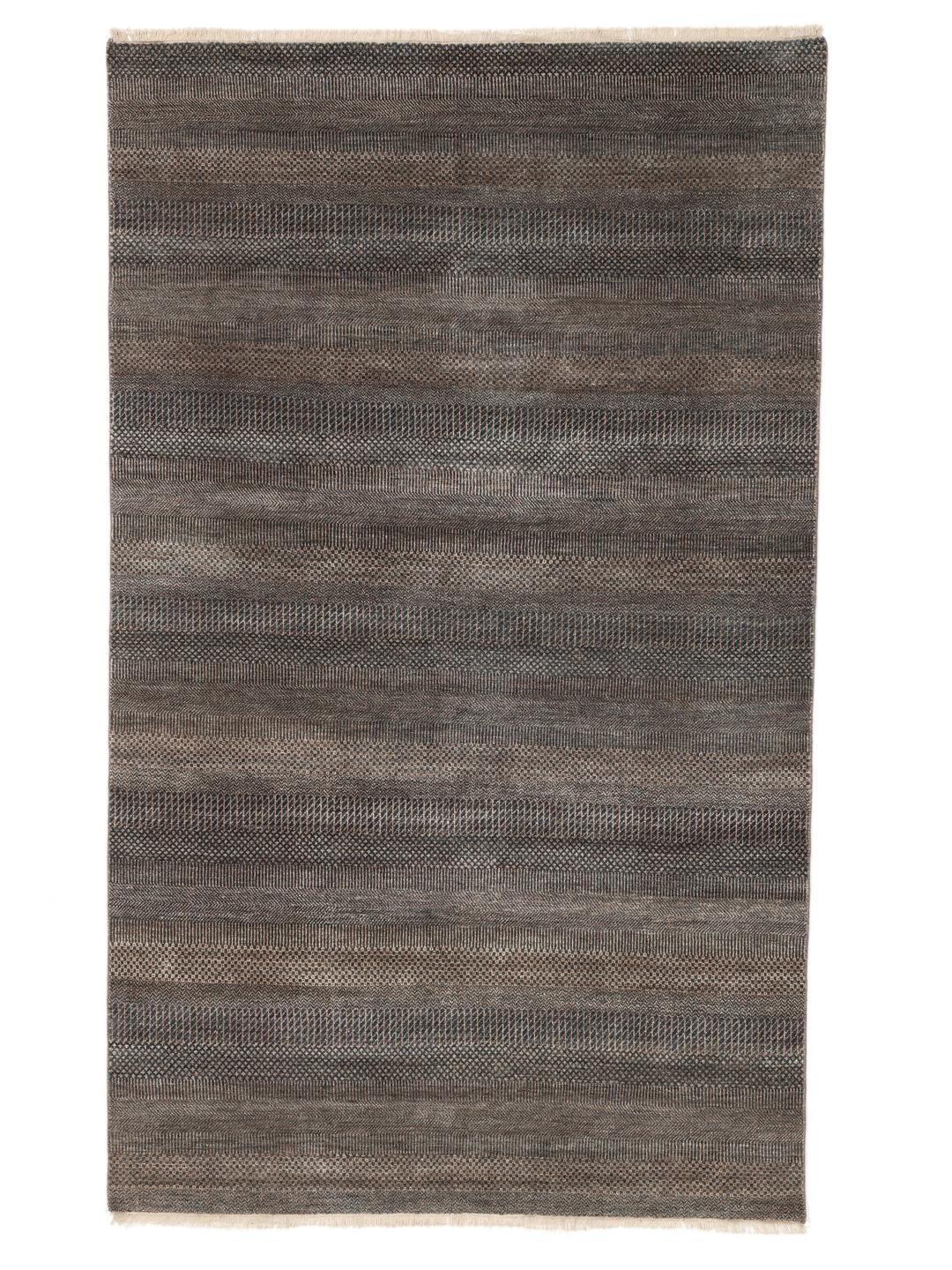 Hand-knotted grey Gabbeh rug from India with organic striped pattern