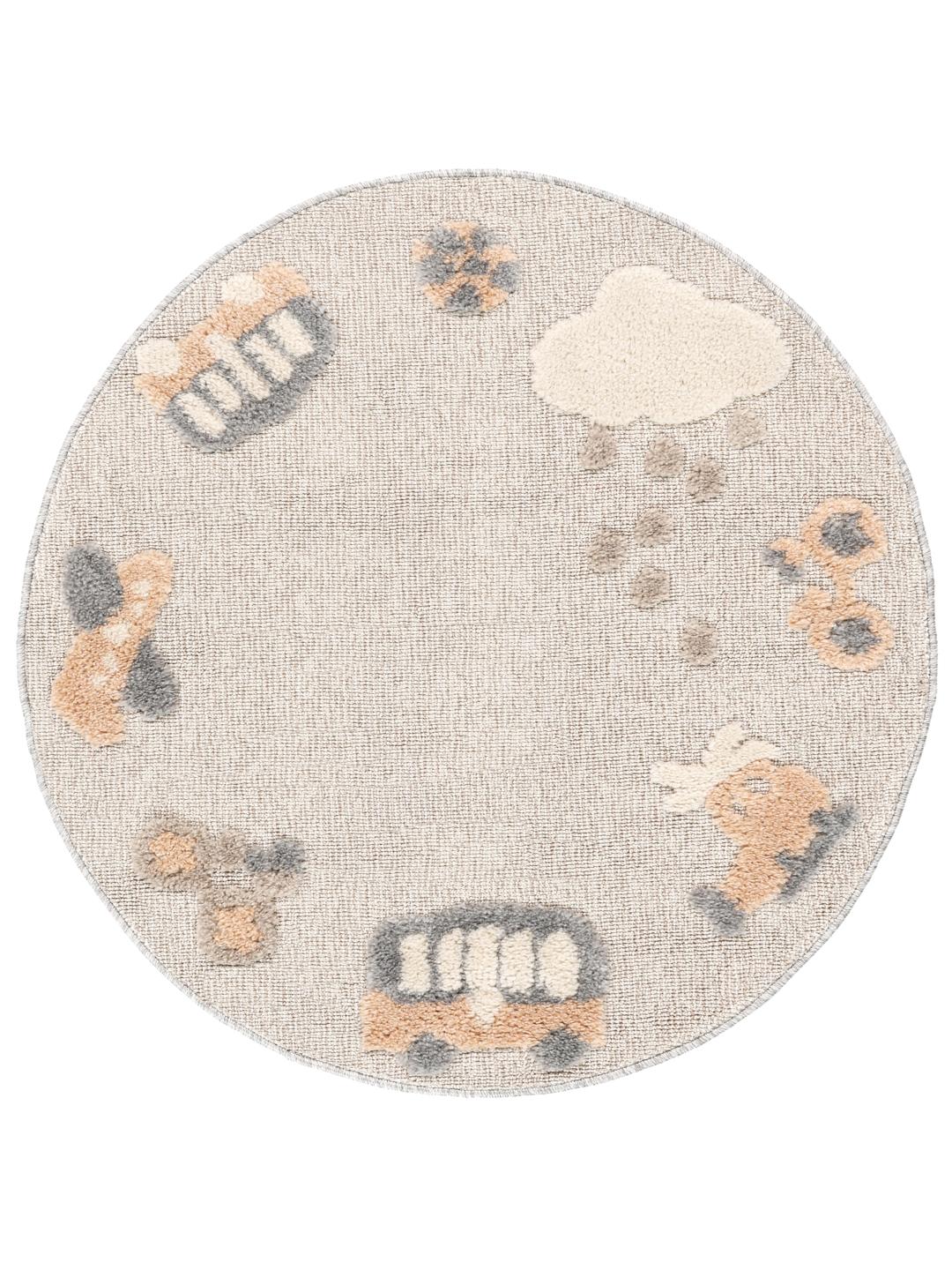Tapis rond avec des motifs de transport et de météo en terracotta et rouge